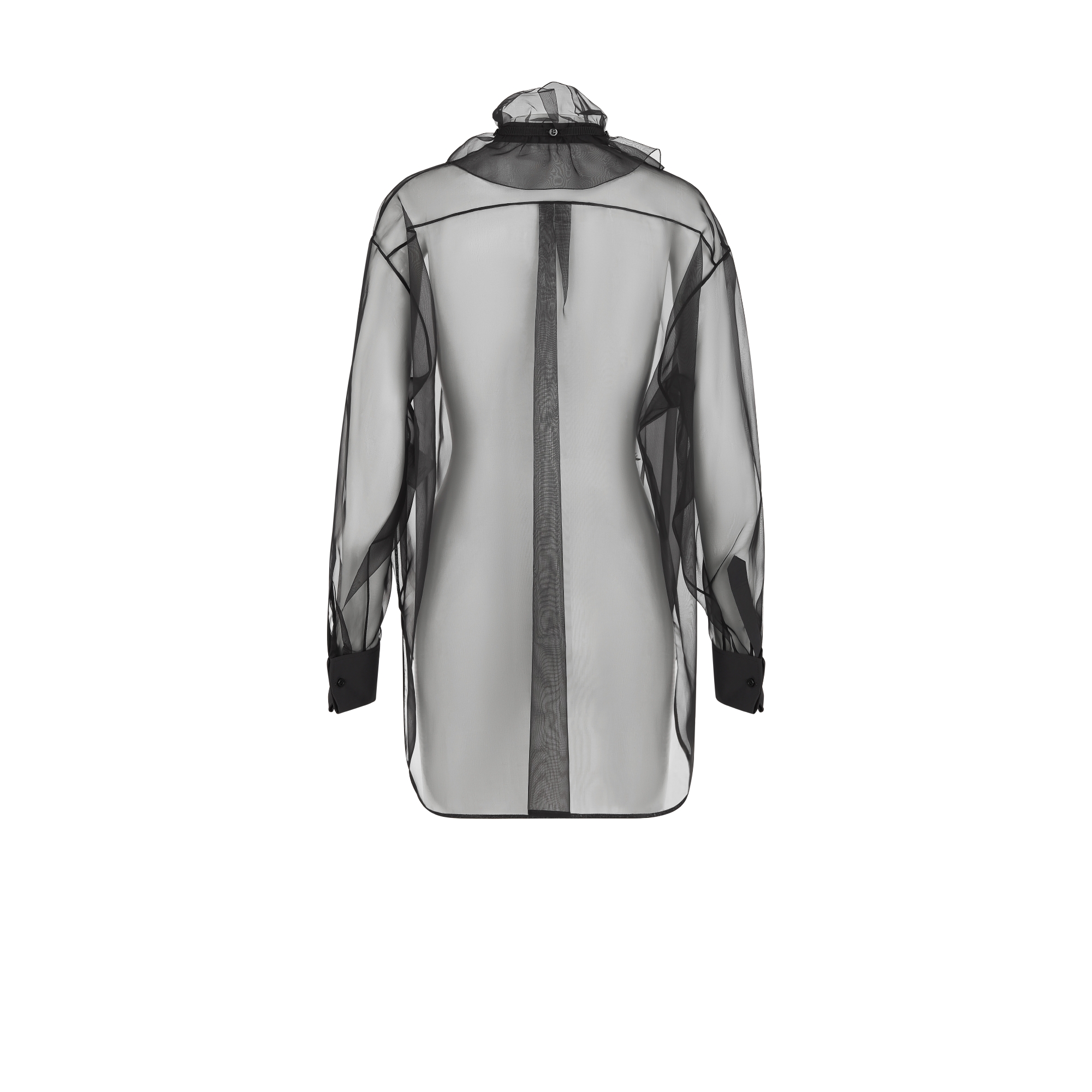 Transparent Blouse with Removable Ruched Collar Black Silk Organza E08