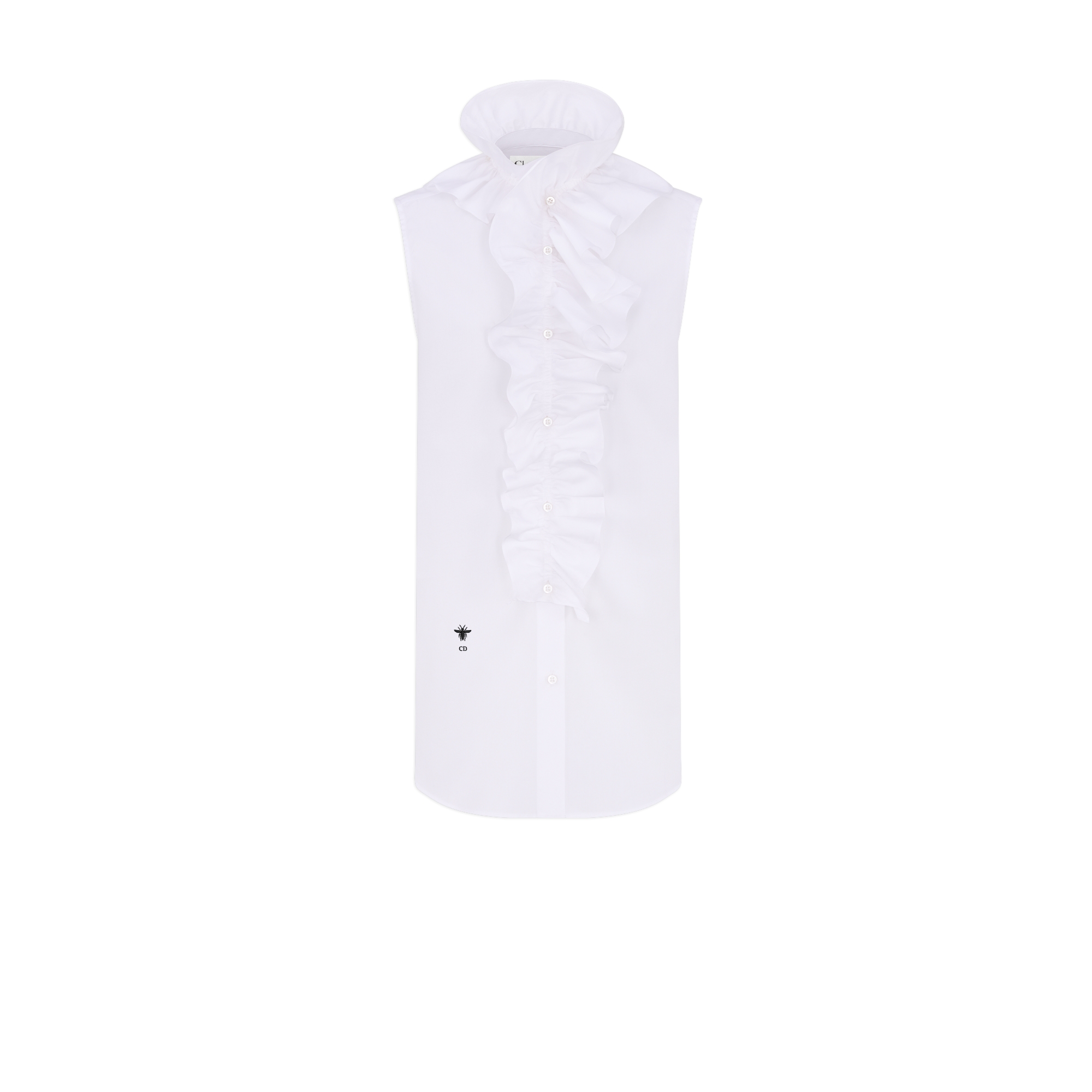 ルーシュカラー付き ノースリーブ ブラウス コットンポプリン E01