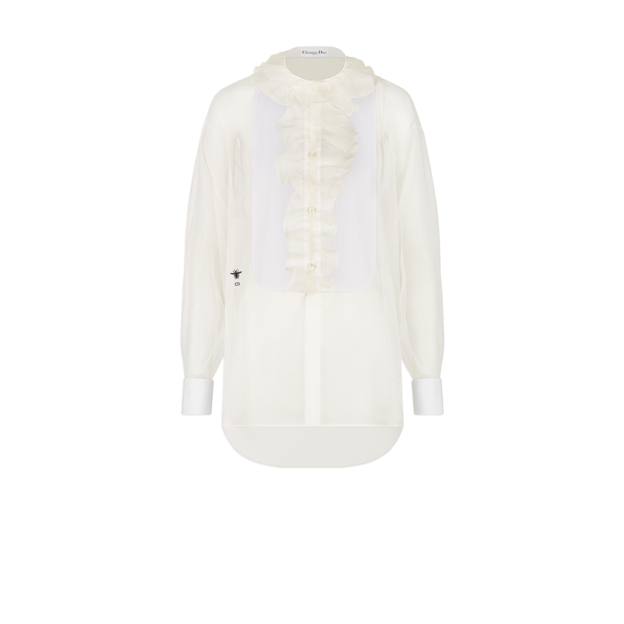 Christian Dior薔薇 ボウタイ コットンシルク ノーカラーブラウス