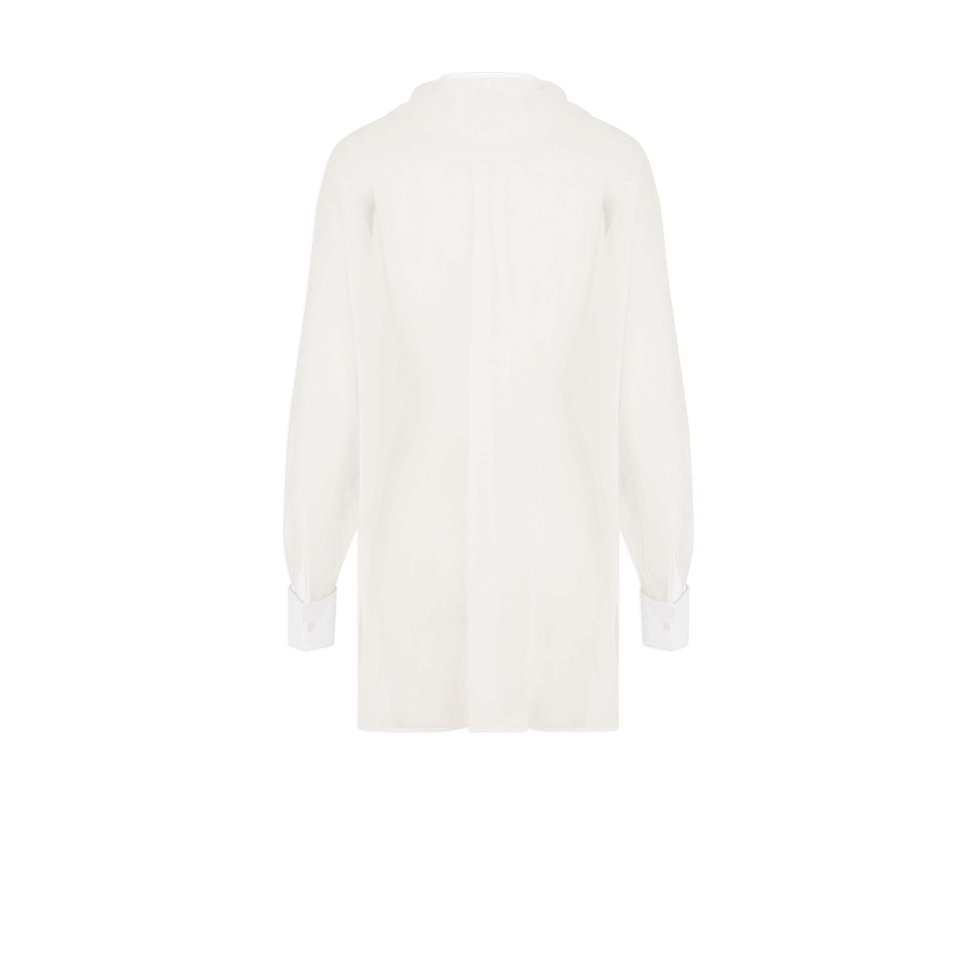 Transparent Blouse with Plastron and Removable Ruched Collar Ecru Silk Organza E08