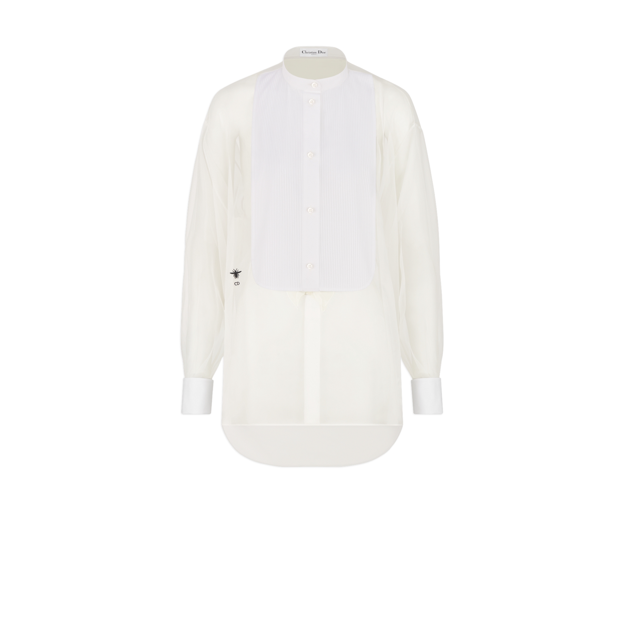 Transparent Blouse with Plastron and Removable Ruched Collar