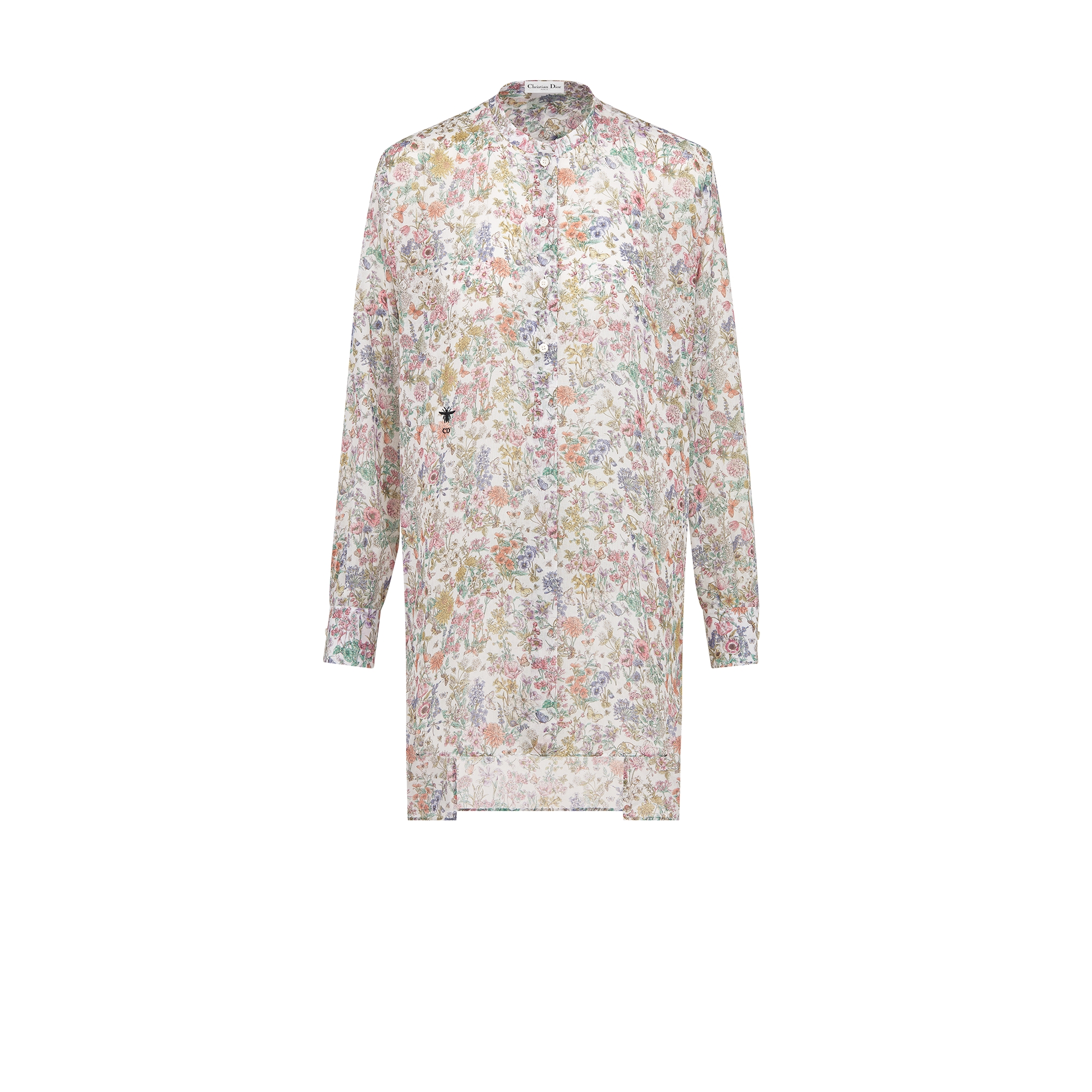 Christian Dior　薔薇 ボウタイ コットンシルク ノーカラーブラウス Christian Dior 薔薇 ボウタイ コットンシルク ノーカラー