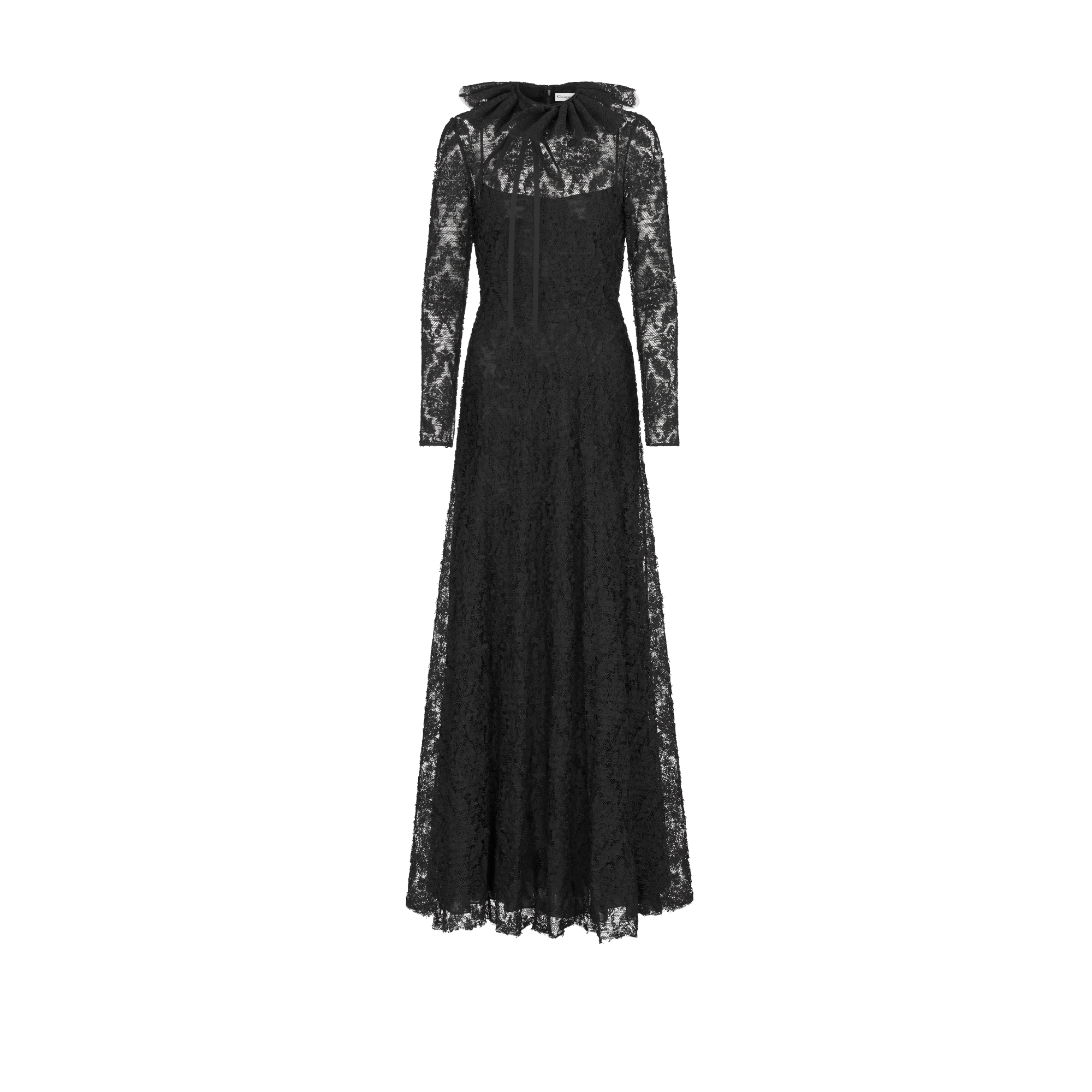 Long Dress with Removable Ruff Collar Black Cotton-Blend Lace with Dior Ornemental Motif E01
