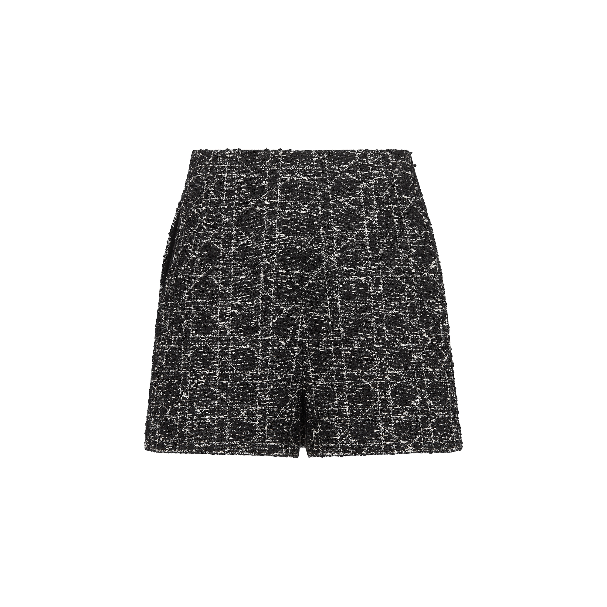 Macrocannage Skort Black and White Cotton-Blend Tweed E08