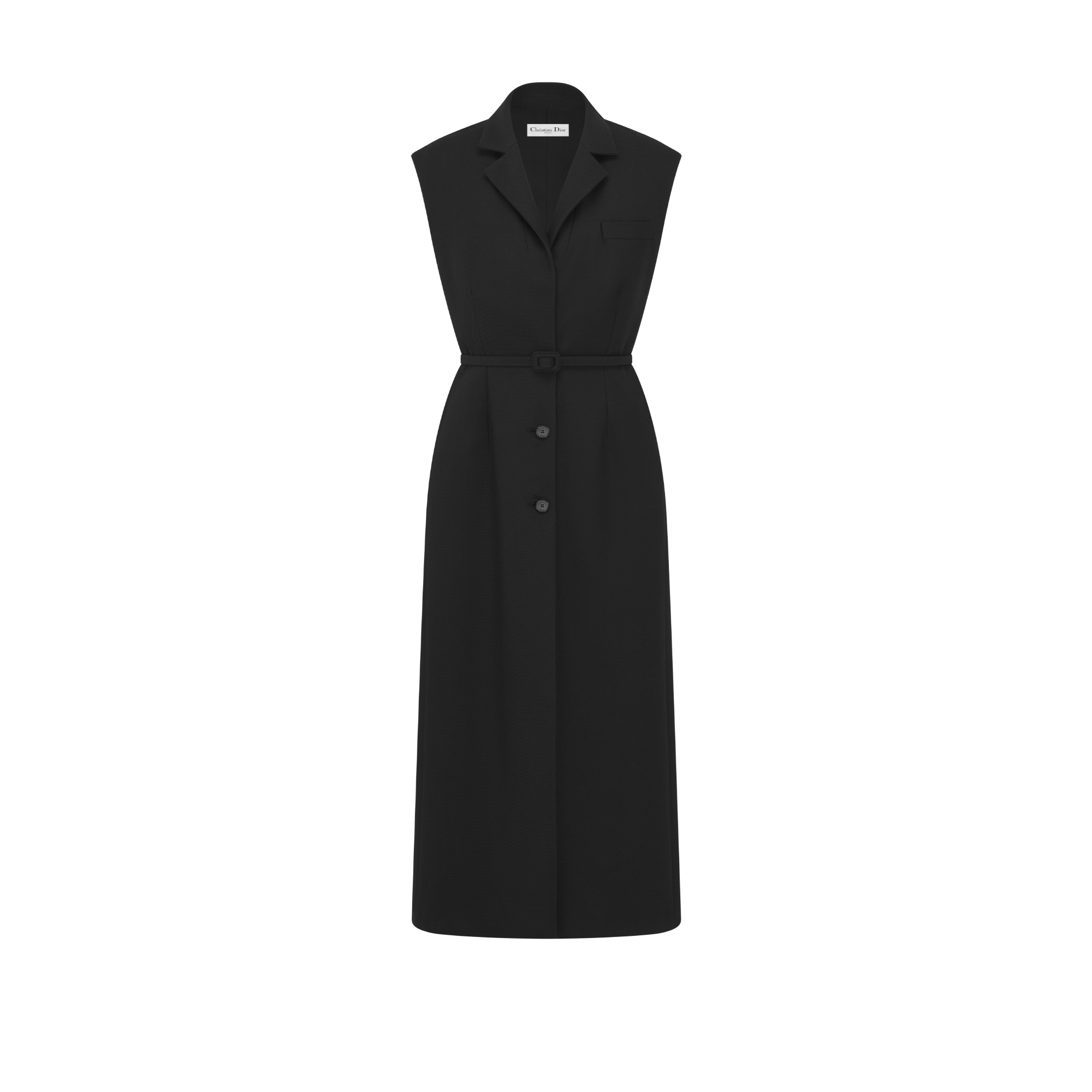Mid-Length Blazer Dress Black Virgin Wool and Silk Grain de Poudre E01