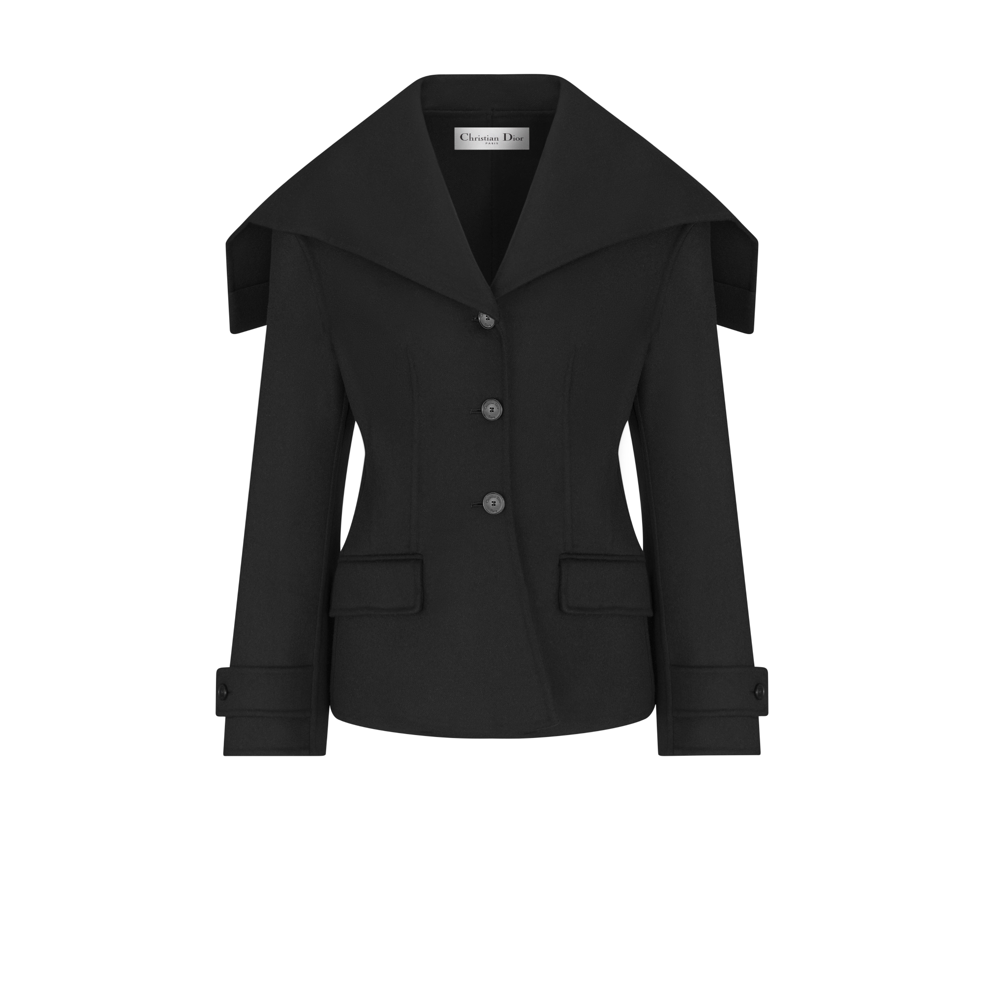 Fitted Jacket with Sailor Collar Black Double-Sided Virgin Wool