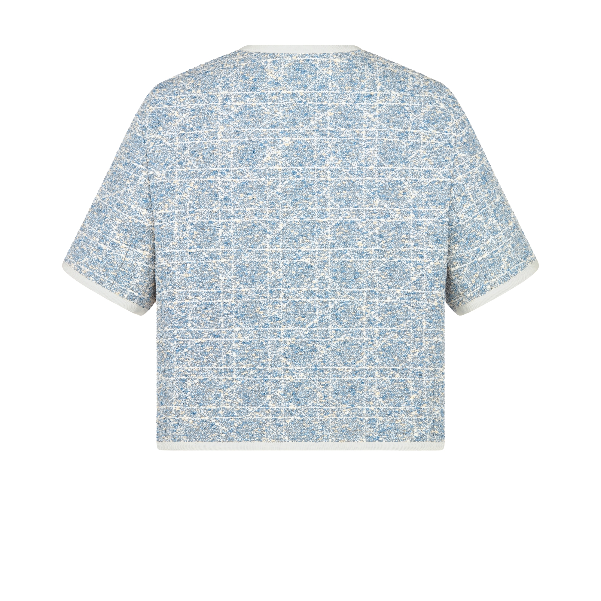 매크로까나쥬 반소매 재킷 샴브레이 블루 코튼 블렌드 트위드 E08