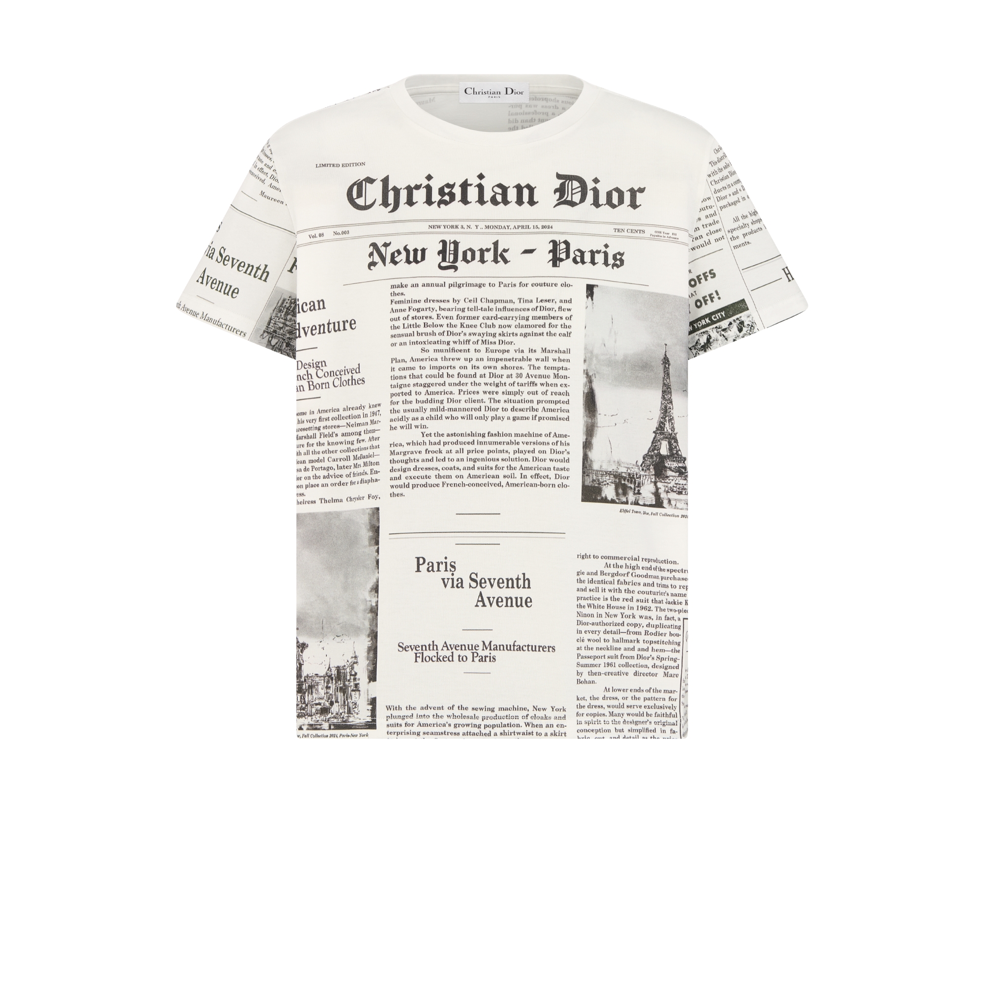 T-Shirt Baumwolljersey in Weiß und Schwarz mit Newspaper Motiv E01