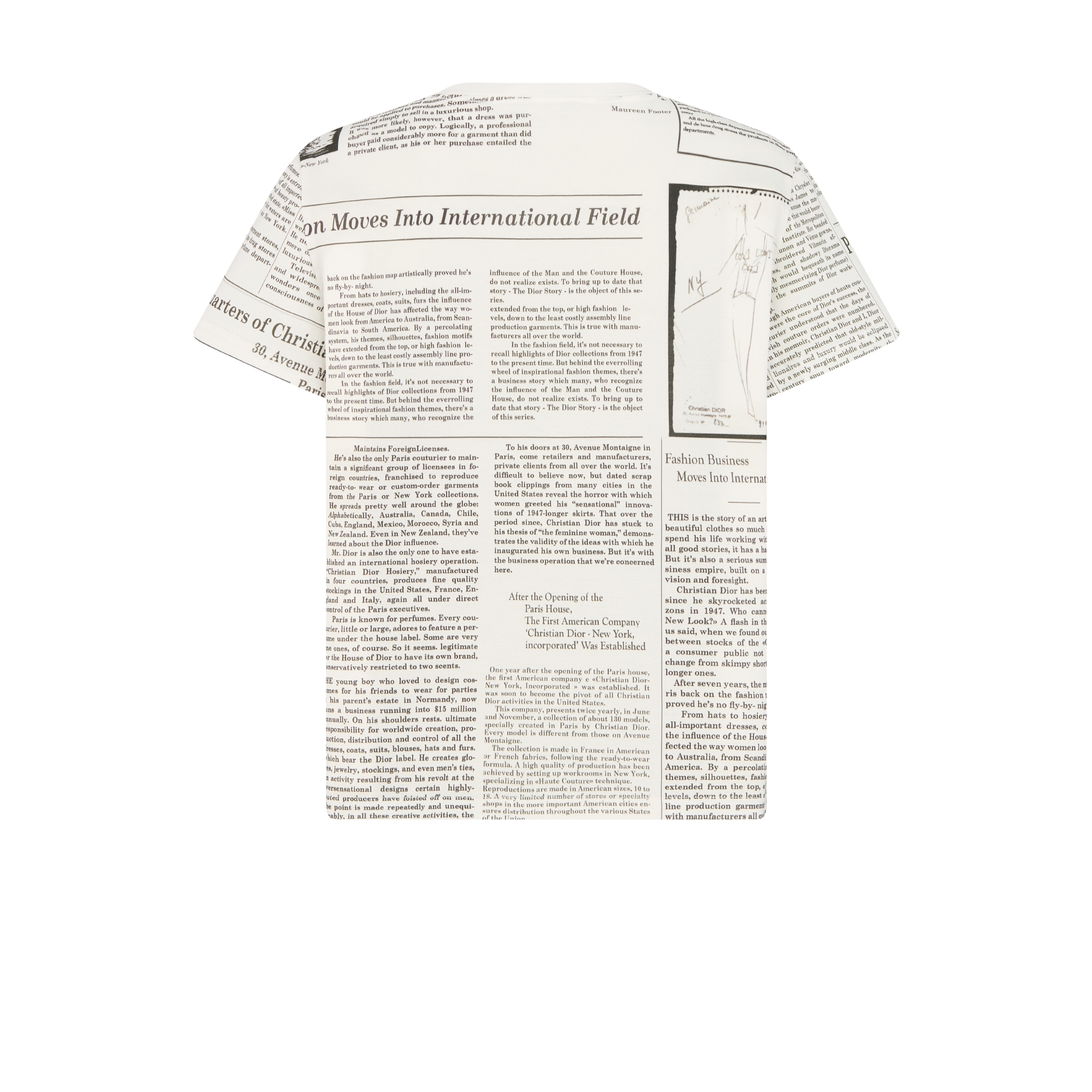 T-Shirt White and Black Newspaper Motif Cotton Jersey E08