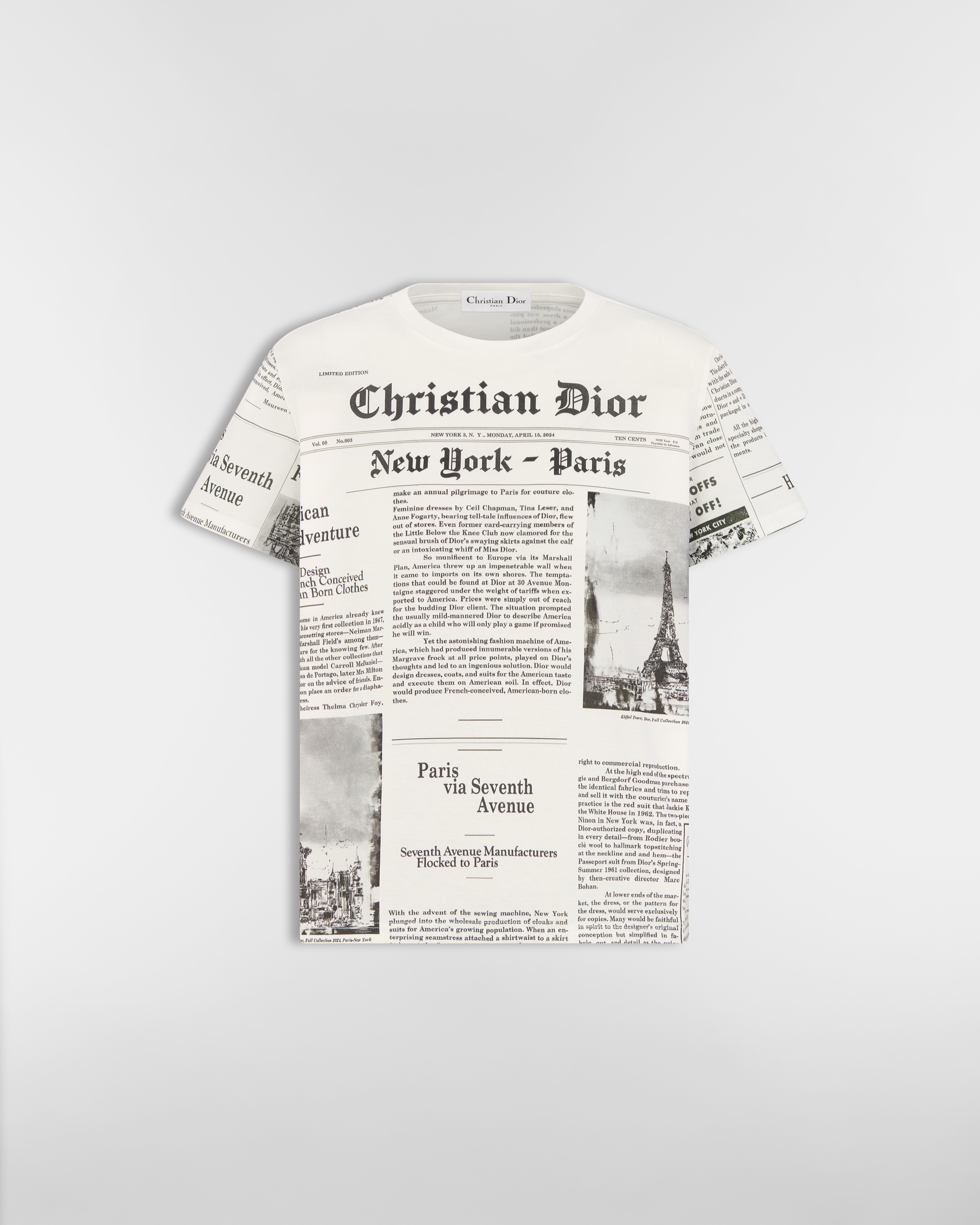 T-shirt Jersey di cotone con motivo Newspaper bianco e nero E01