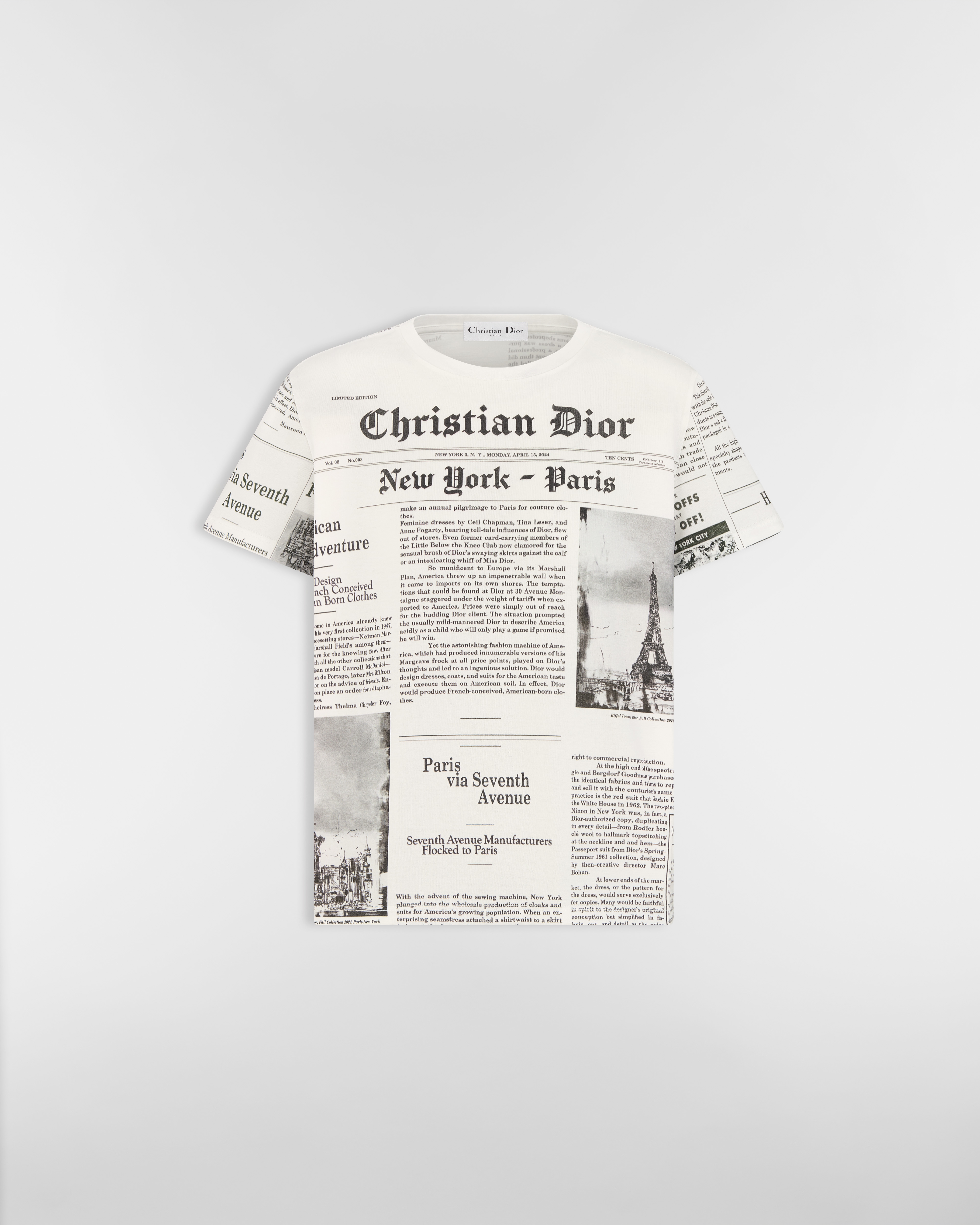 T-Shirt Baumwolljersey in Weiß und Schwarz mit Newspaper Motiv E01