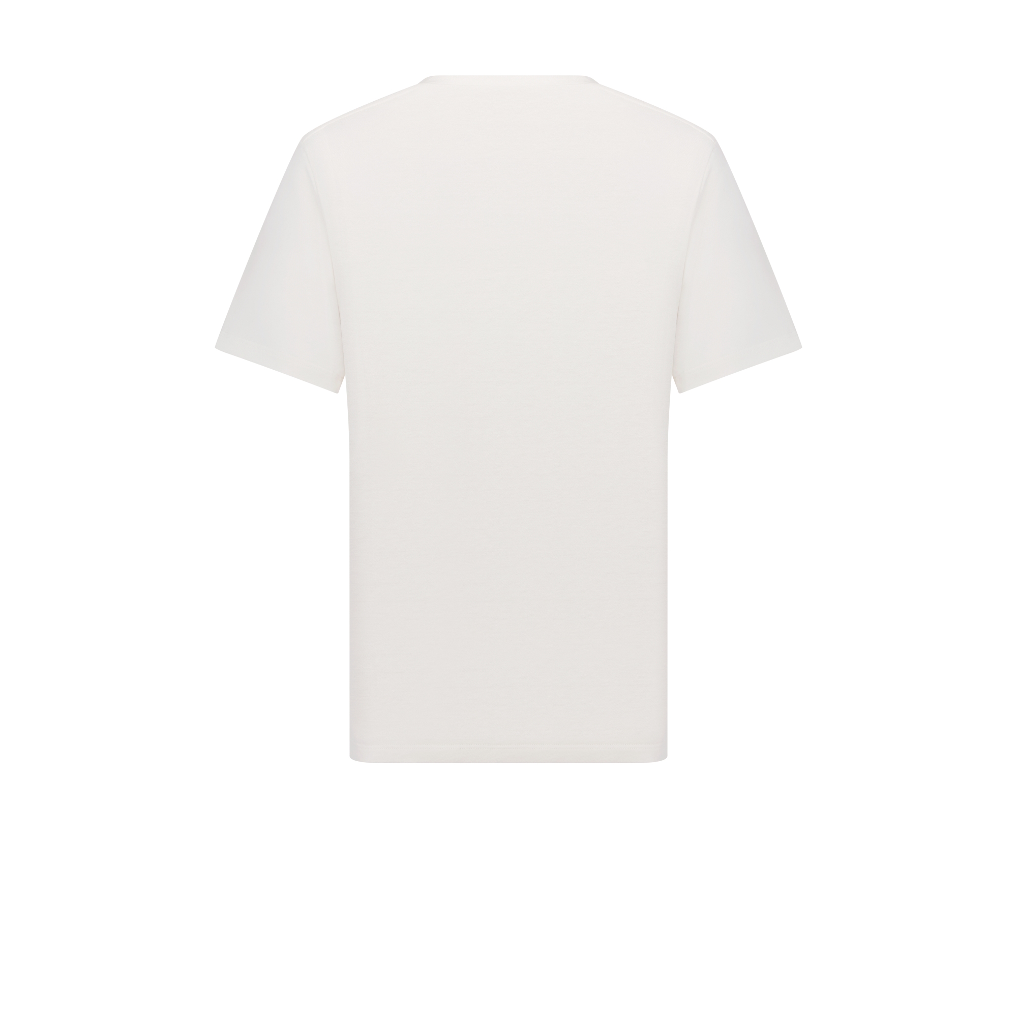 T-Shirt White Cotton and Linen Jersey with Multicolor Dior Star Motif E08