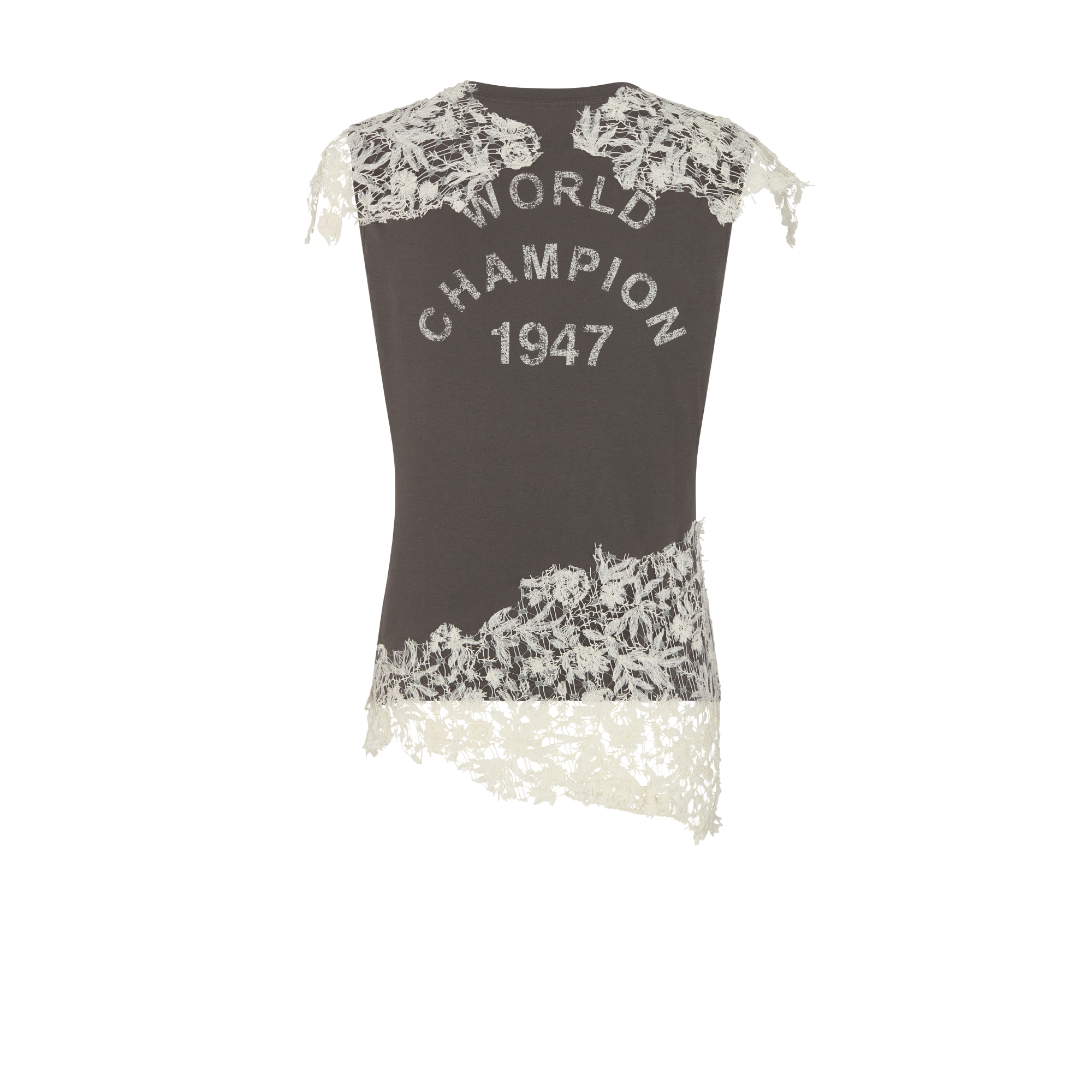 J'Adore Dior Tank Top Gray Cotton Jersey and Ecru Lace E08
