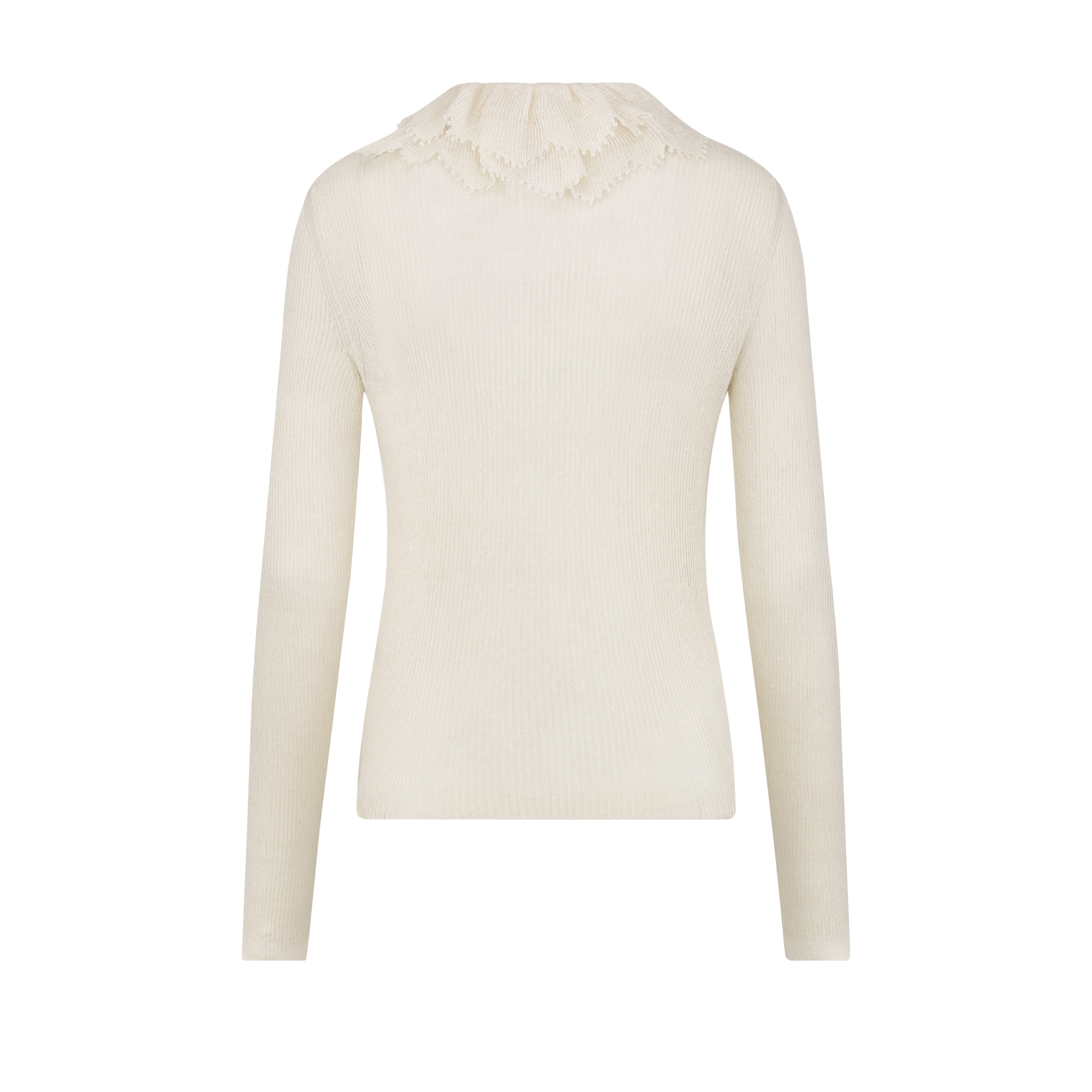 Cardigan with Removable Ruched Collar Ecru Linen, Silk and Cotton Ribbed Knit E08