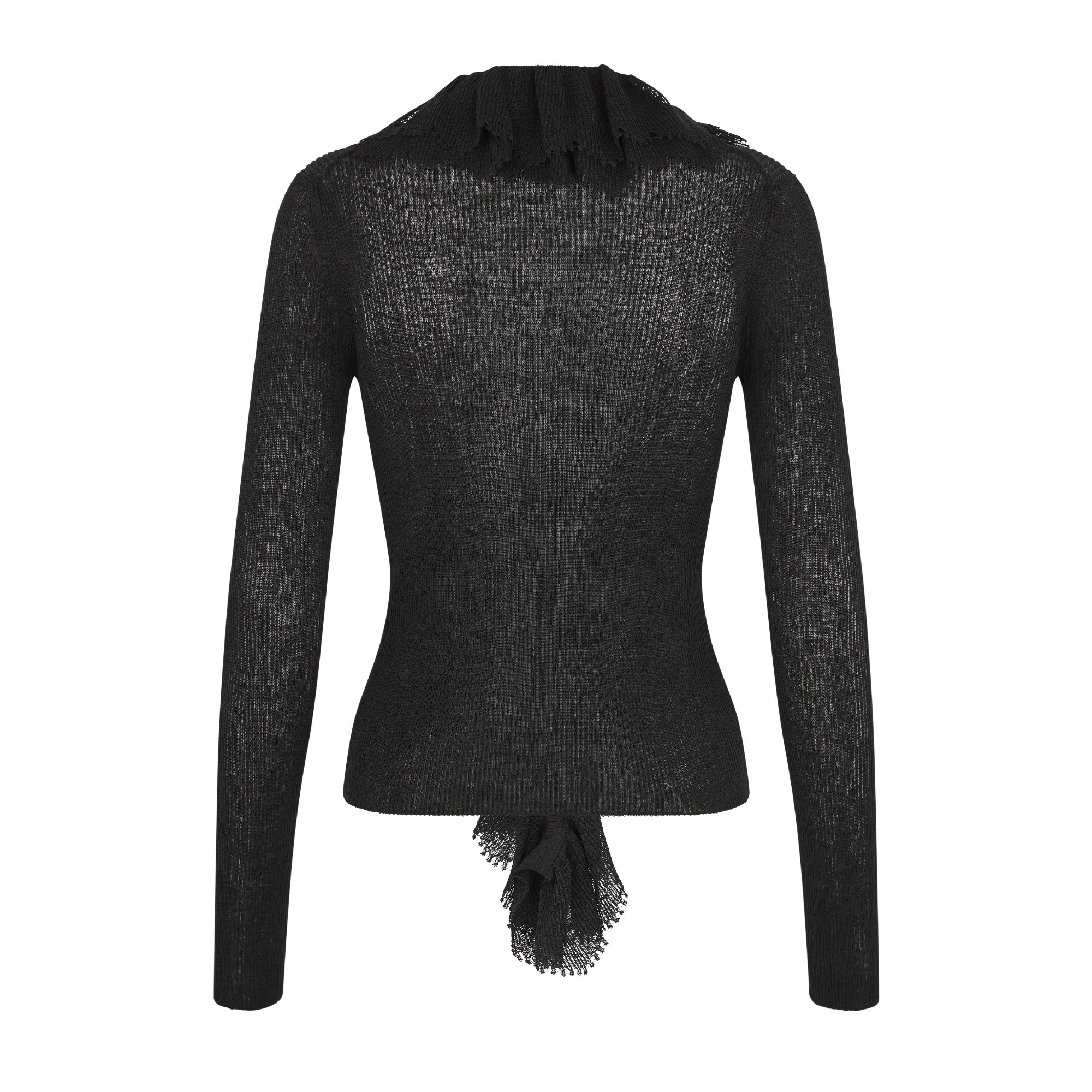 ルーシュカラー付き カーディガン リネン・シルク・コットン リブニット E08