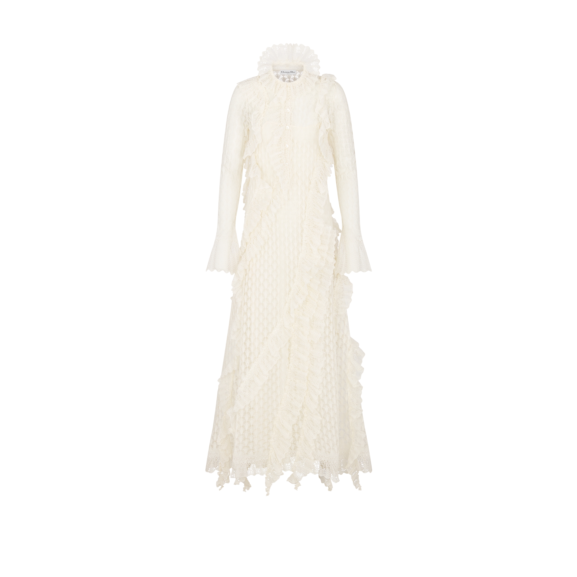 Long Ruffled Dress with Removable Ruched Collar
