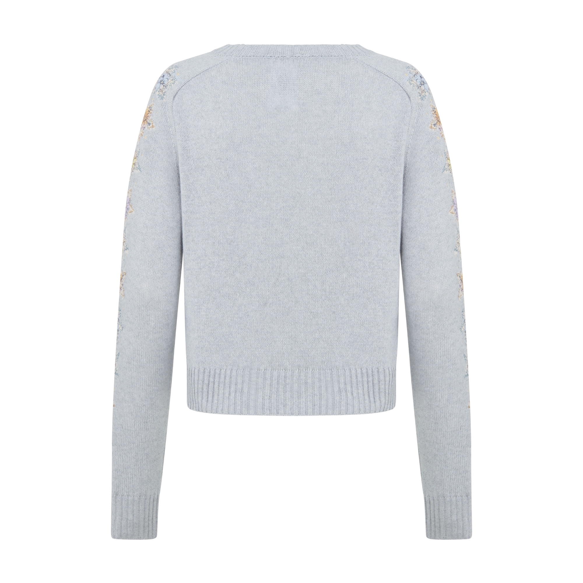 Embroidered Sweater Gray Cashmere Knit with Multicolor Dior Star Motif E08