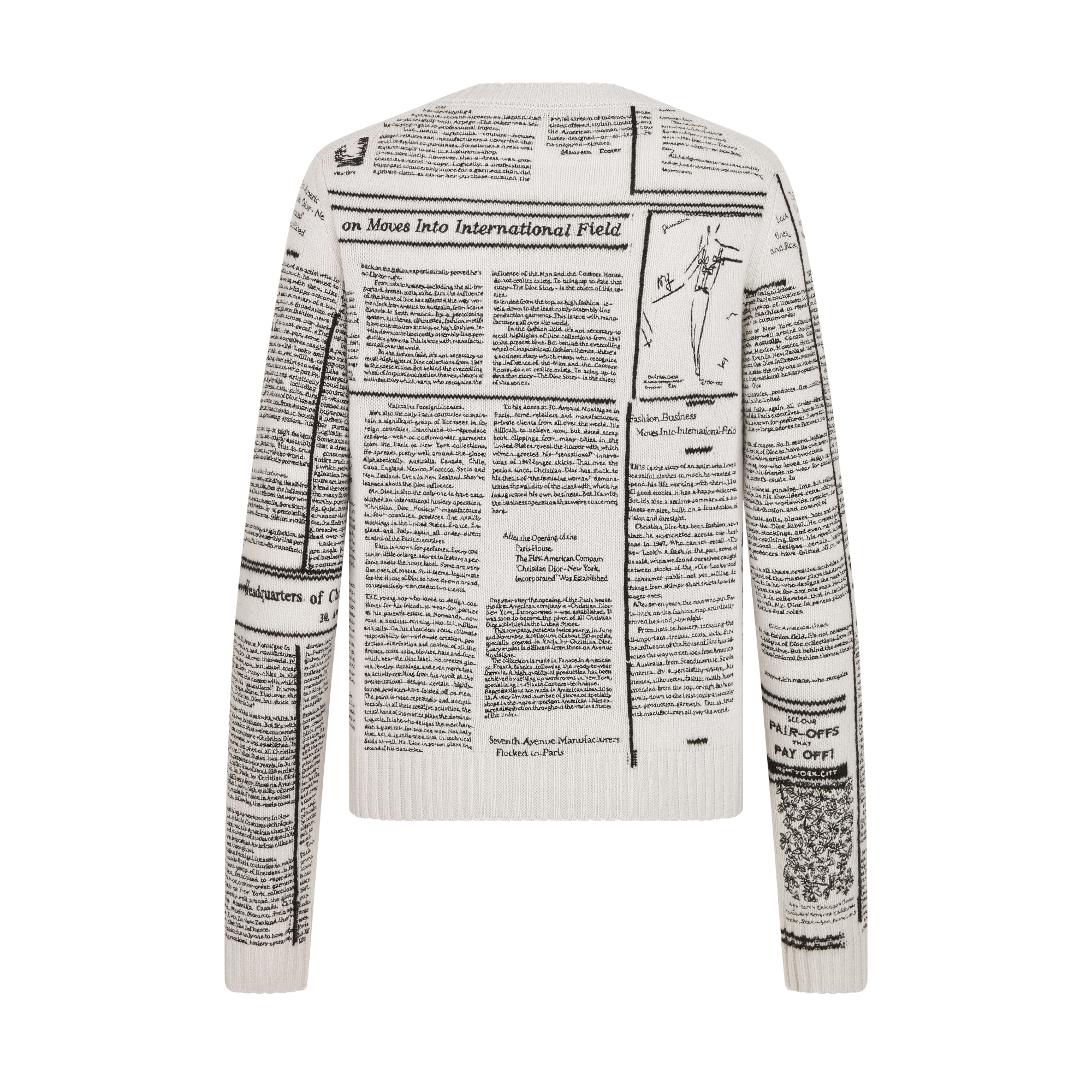 자수 스웨터 화이트 & 블랙 Newspaper 모티브 캐시미어 니트 E08