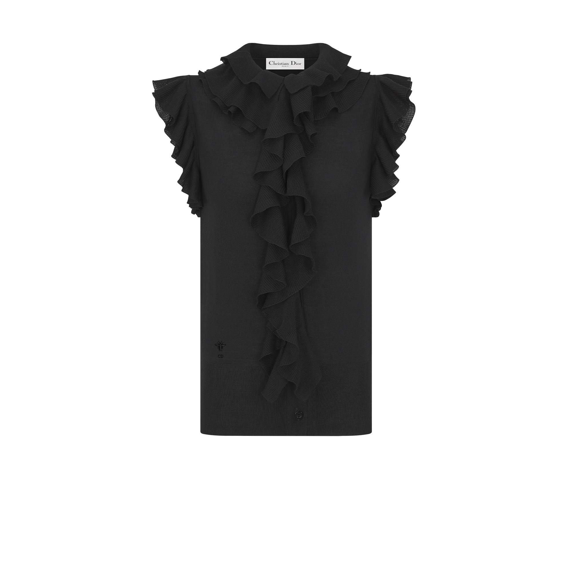 ルーシュカラー付き ノースリーブトップス バージンウール ニット E01