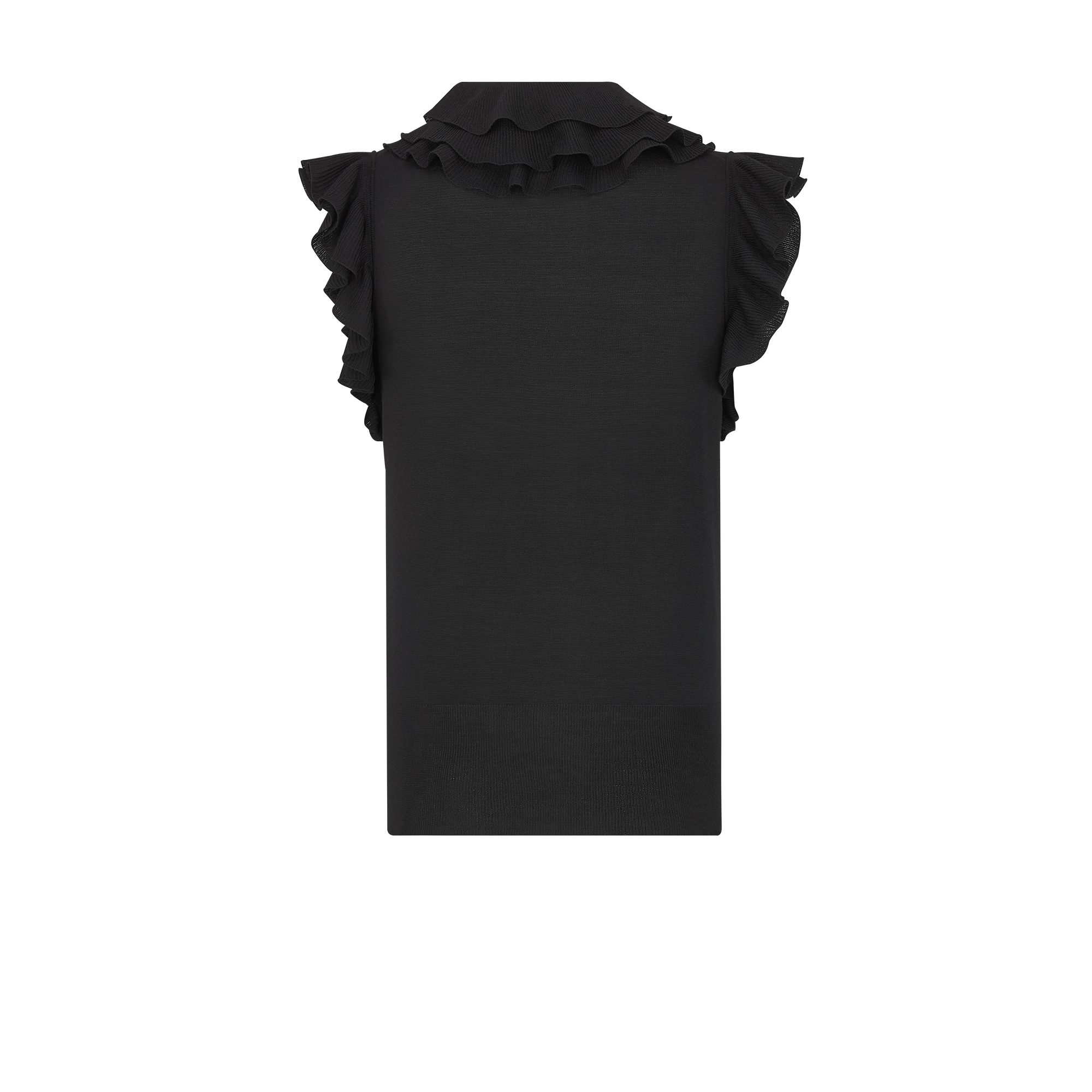 ルーシュカラー付き ノースリーブトップス バージンウール ニット E08