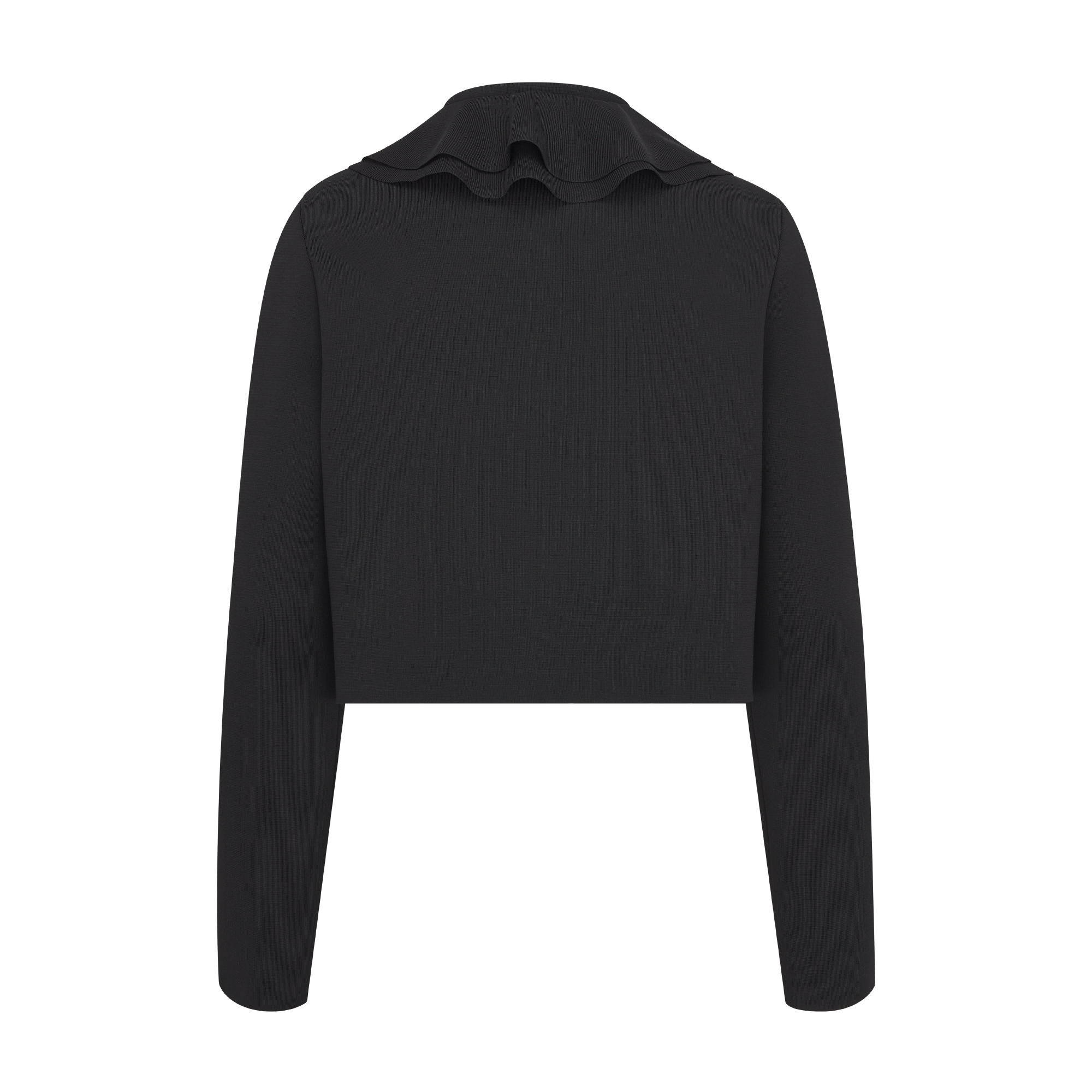 Cropped Jacket with Removable Ruched Collar Black Technical Knit E08