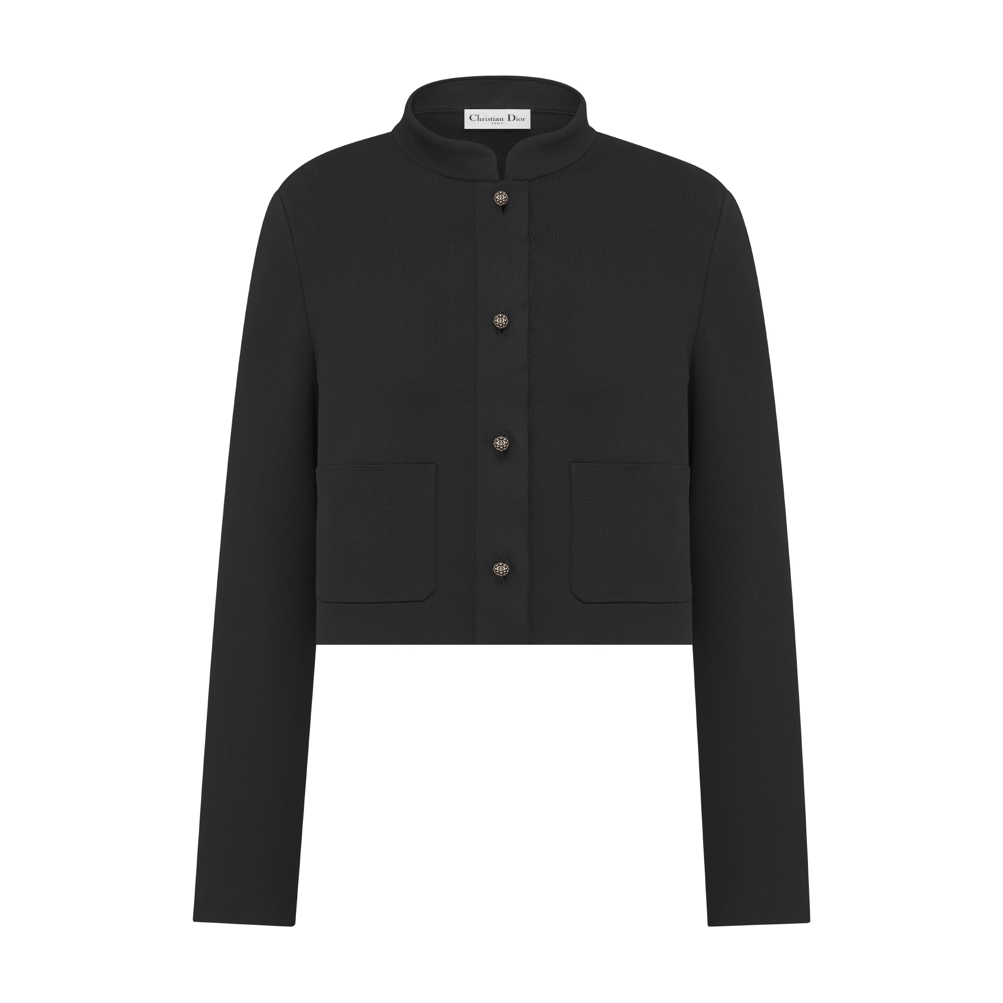 Cropped Jacket with Removable Ruched Collar Black Technical Knit E09