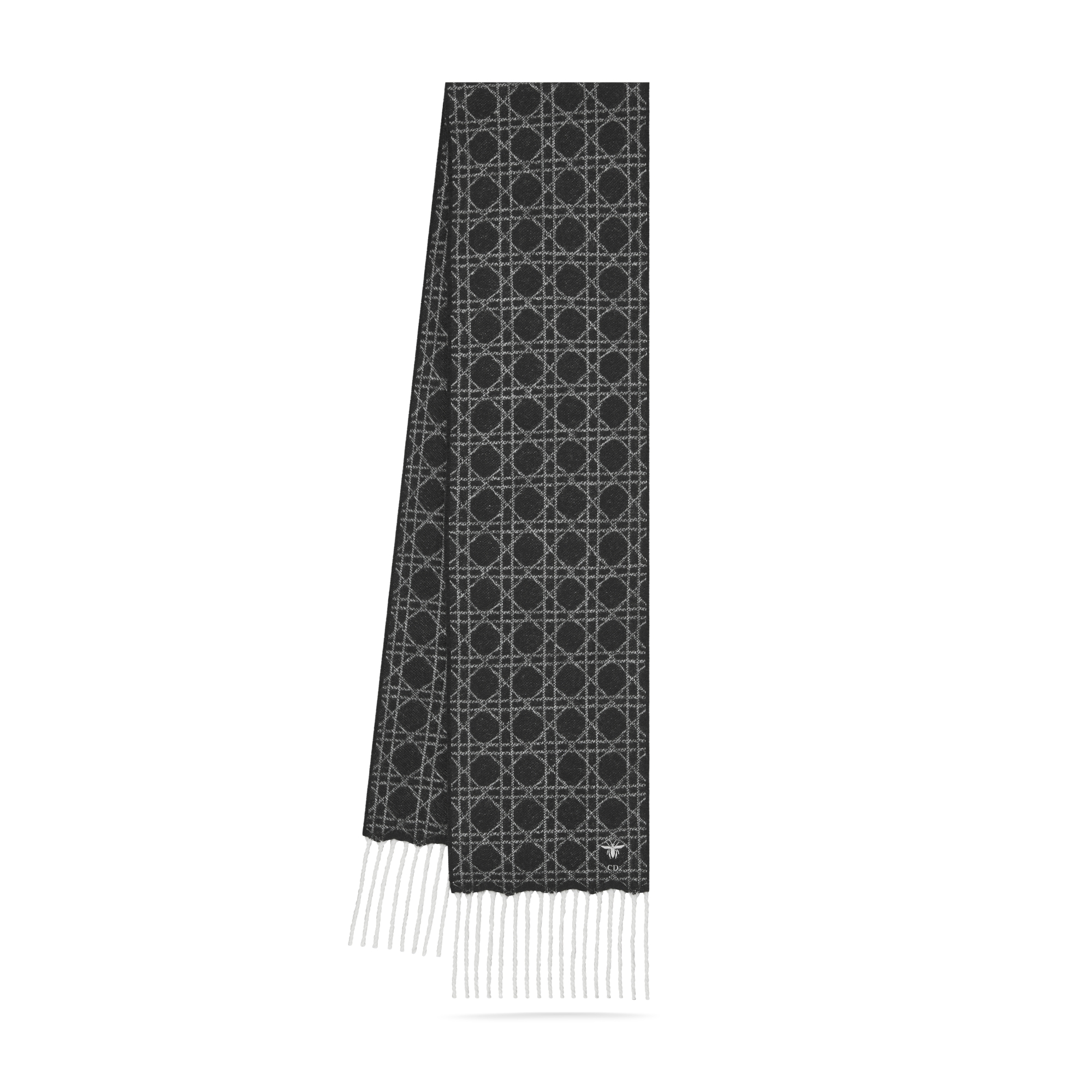 Dior Cannage Scarf Black and White Cashmere E03