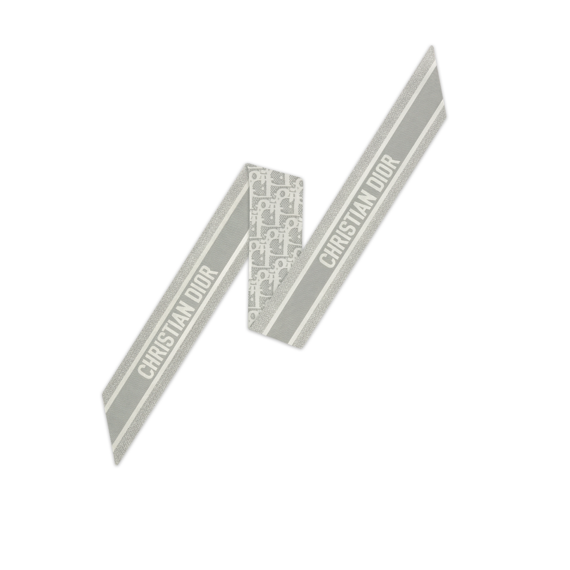 Dior Oblique Natte Mitzah Scarf Gray Silk Twill E08