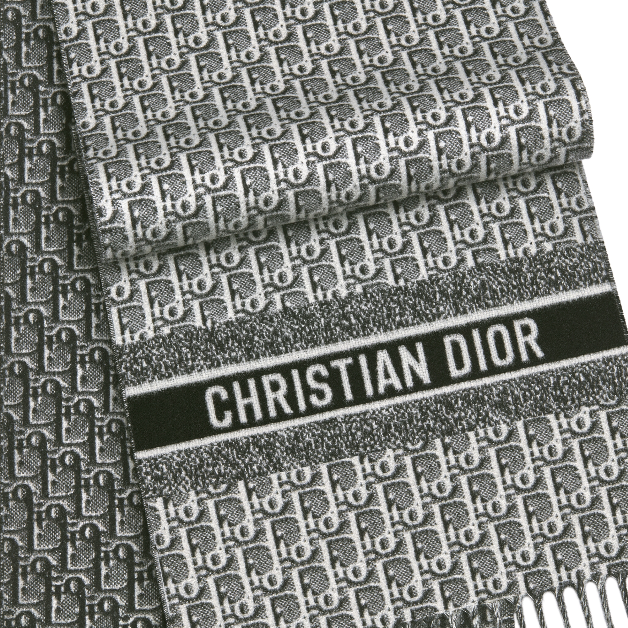 Dior Oblique Natte Schal Kaschmir in Schwarz und Weiß E09