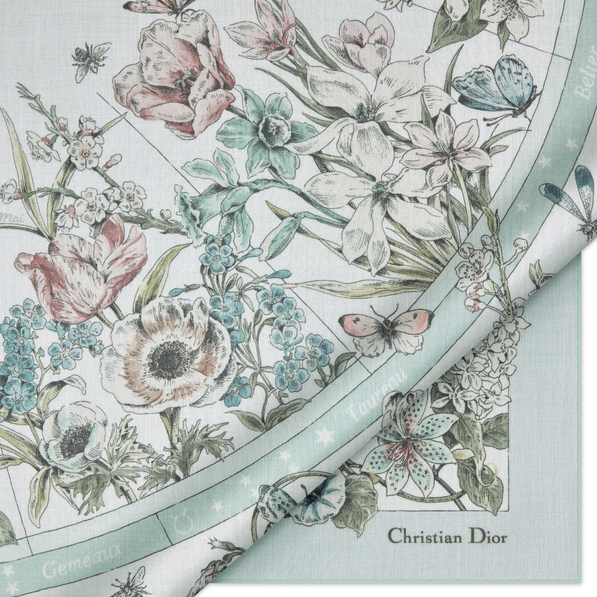 Dior Astral Flowers Shawl White and Sea Green Multicolor Cashmere E09