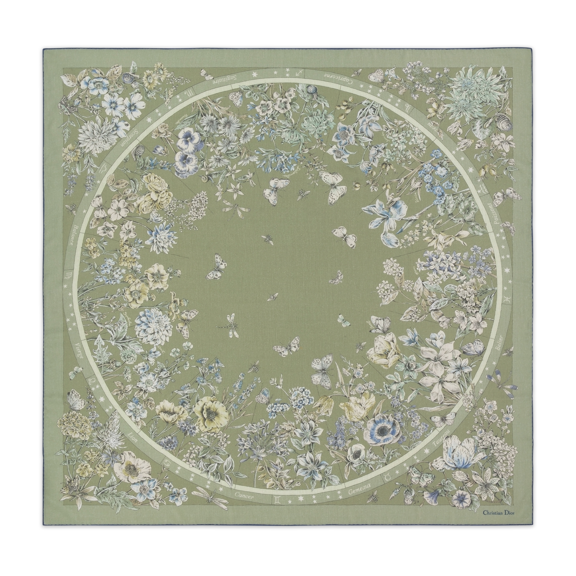 Dior Astral Flowers Shawl Khaki Multicolor Cashmere | DIOR