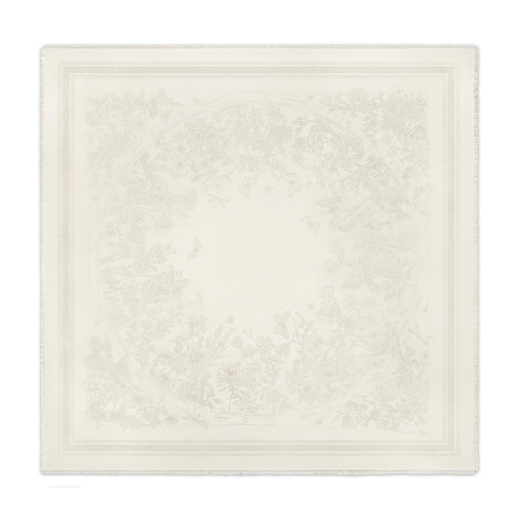 Dior Astral Flowers 140 Square Scarf Ivory Silk Jacquard E01