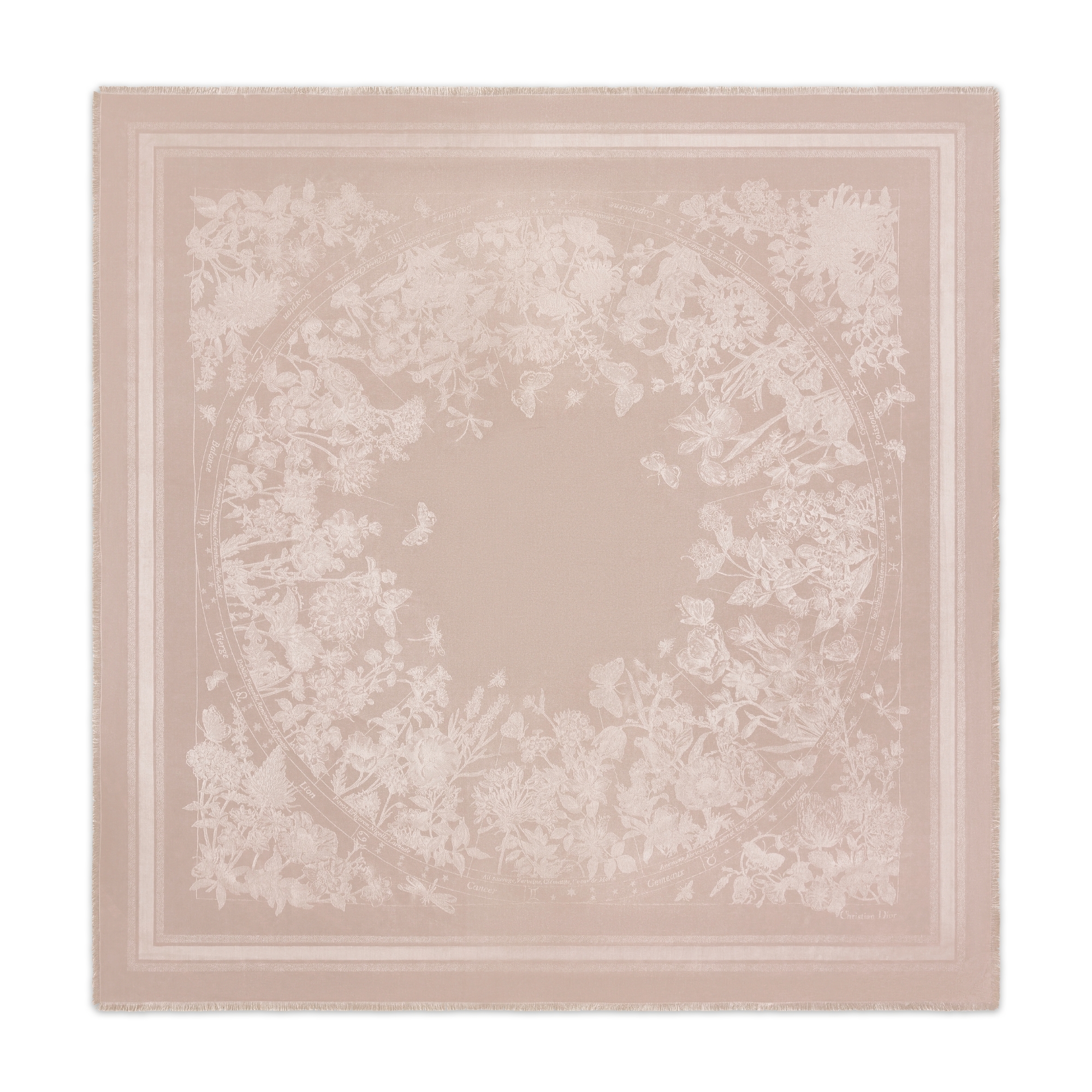 Dior Astral Flowers 140 Square Scarf Rosewood Pink Silk Jacquard E01