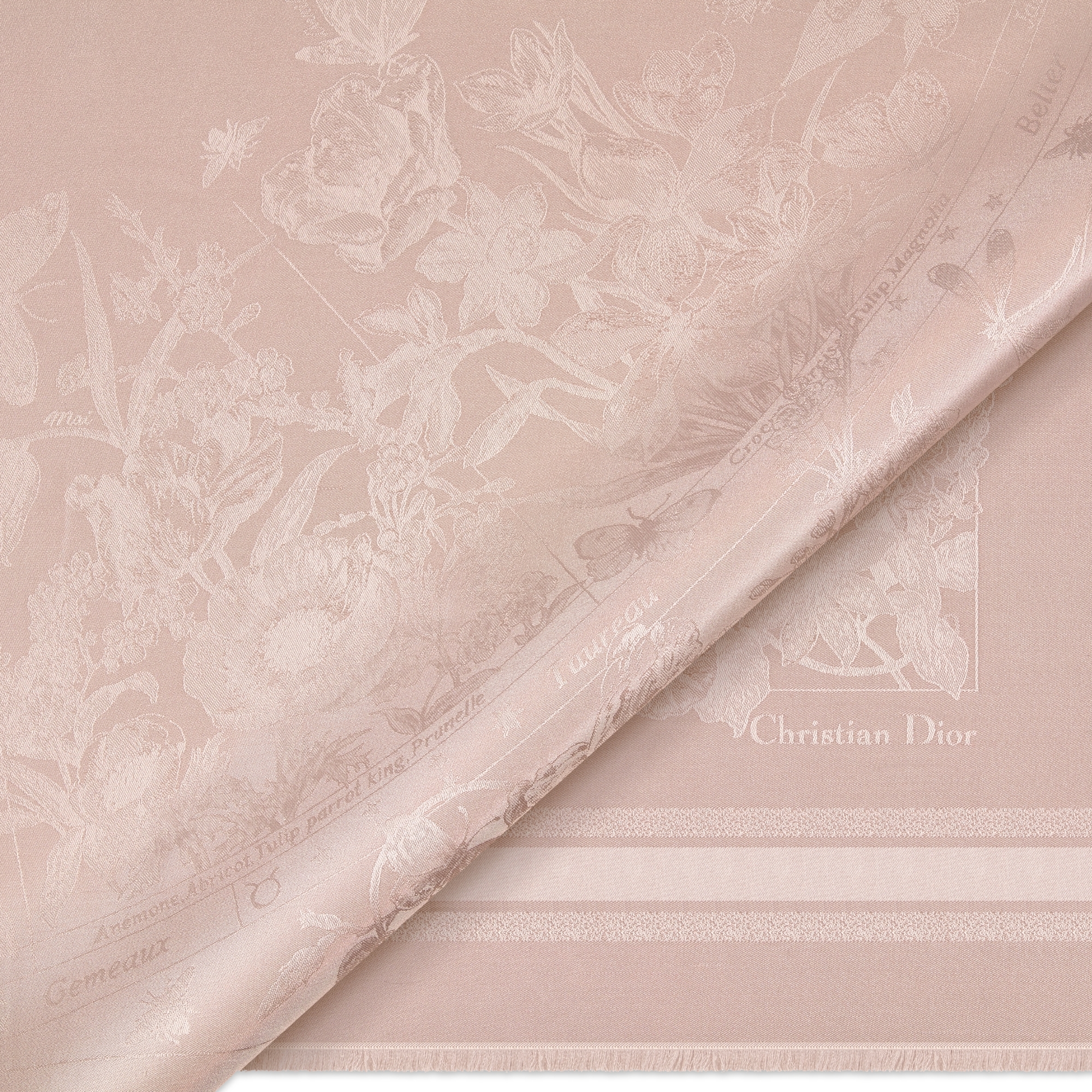 Dior Astral Flowers 140 Square Scarf Rosewood Pink Silk Jacquard E09