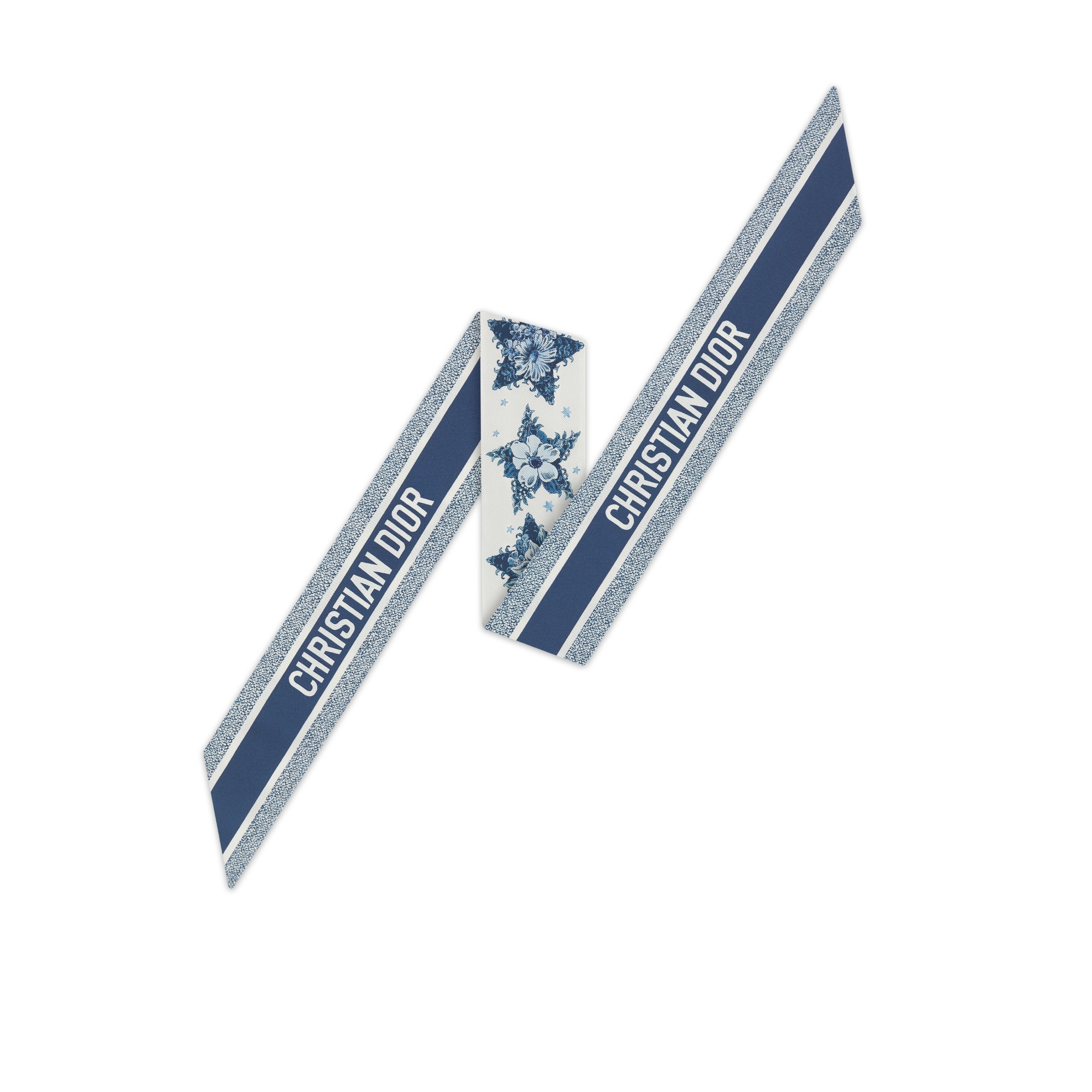 CHRISTIAN DIOR ミッツァ Dior Star Mitzah Scarf White and Navy Blue Silk Twill | DIOR