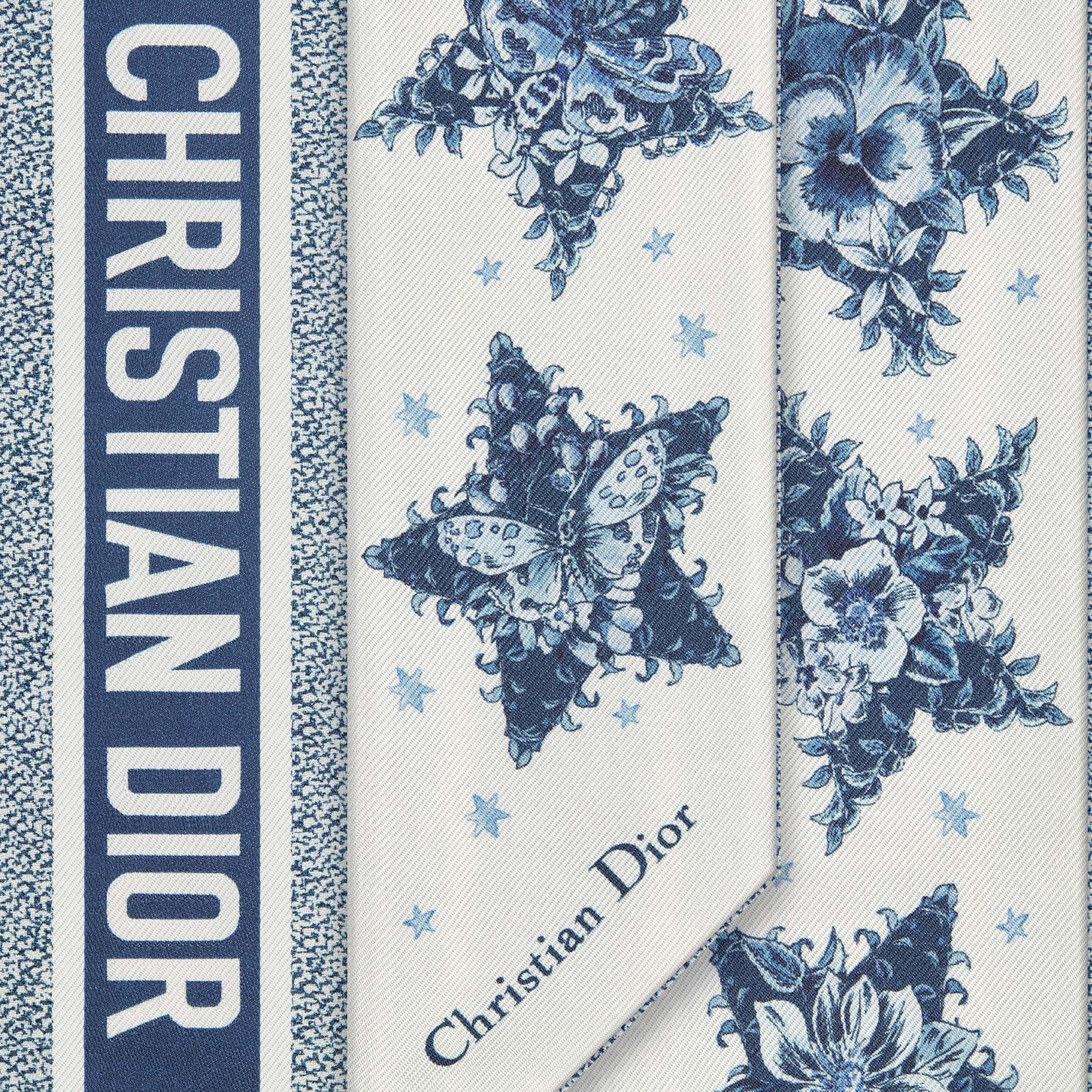 CHRISTIAN DIOR ミッツァ Dior Star Mitzah Scarf White and Navy Blue Silk Twill | DIOR