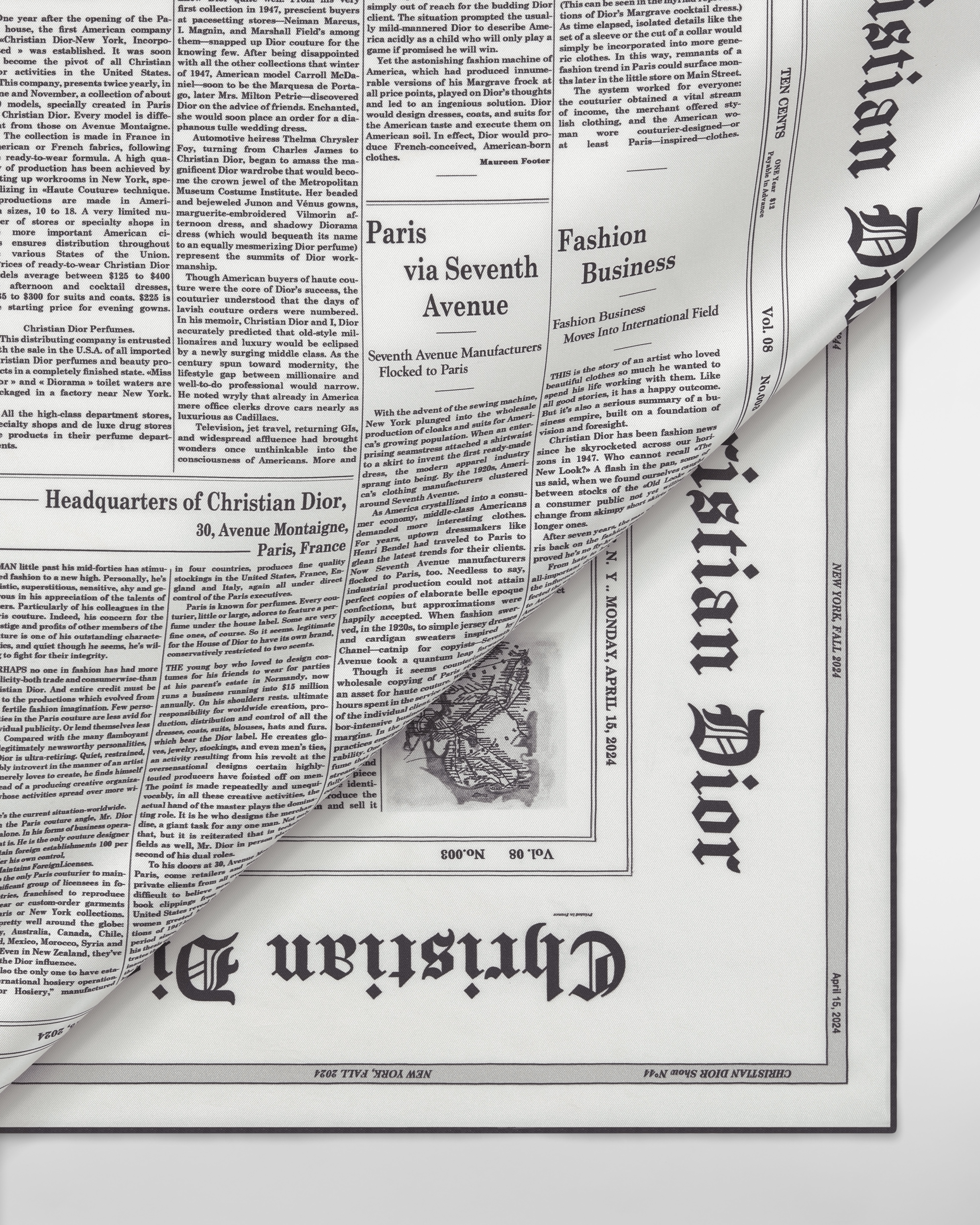 Newspaper 90 Square Scarf White and Black Silk Twill E09