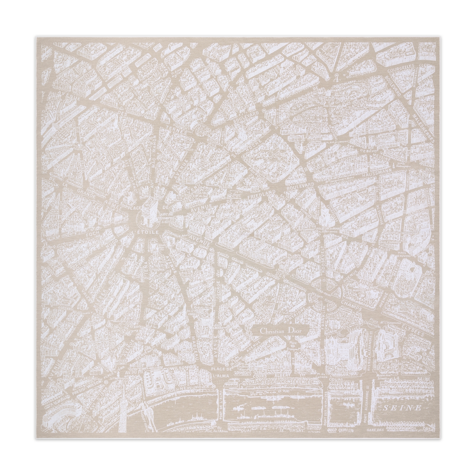 Plan de Paris Shawl Deep Beige and White Cotton and Silk | DIOR
