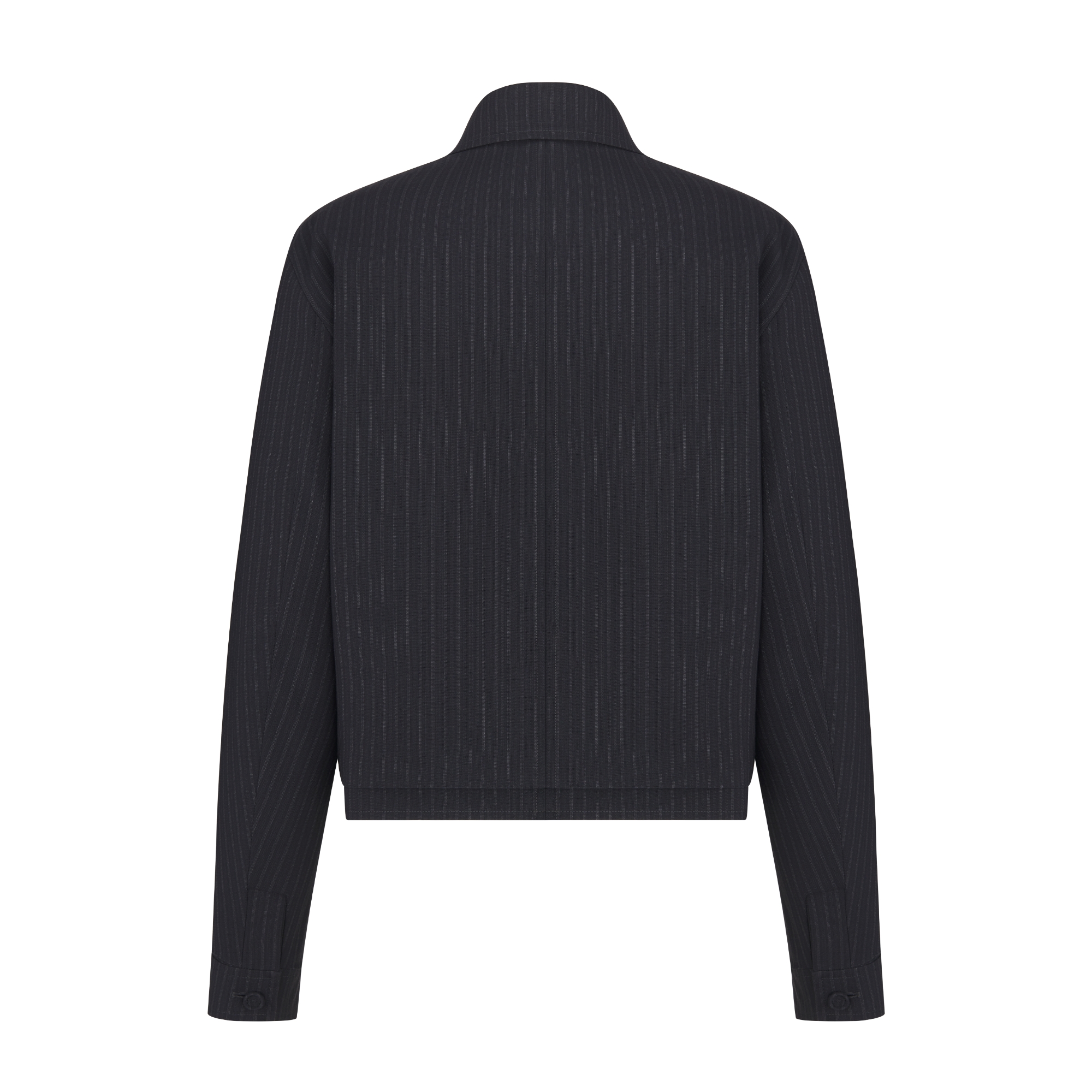 Jacket with Spread Collar Black Striped Wool E08