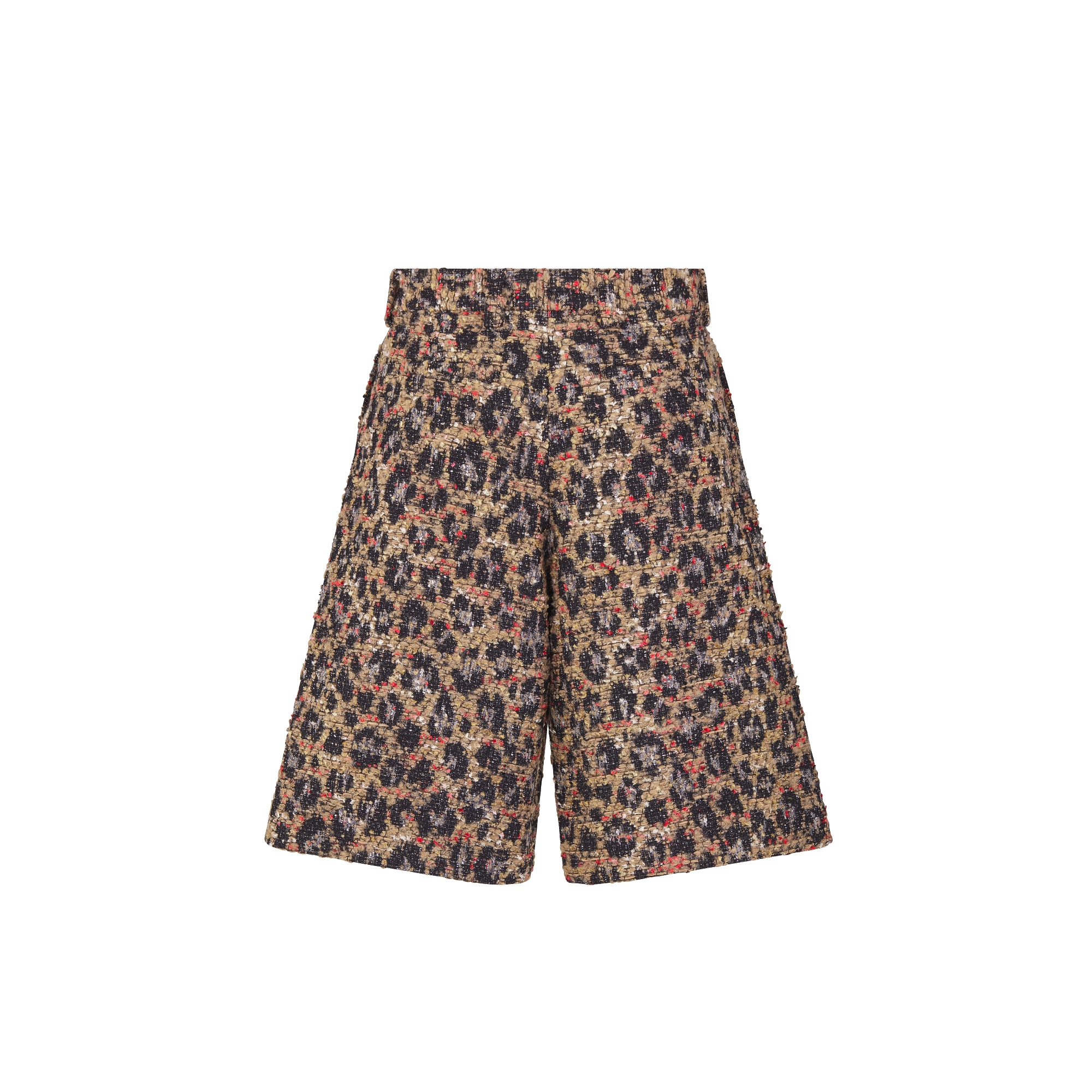 DIOR AND LEWIS HAMILTON Bermuda Shorts Beige Cotton- and Wool-Blend Tweed with Leopard Motif E08