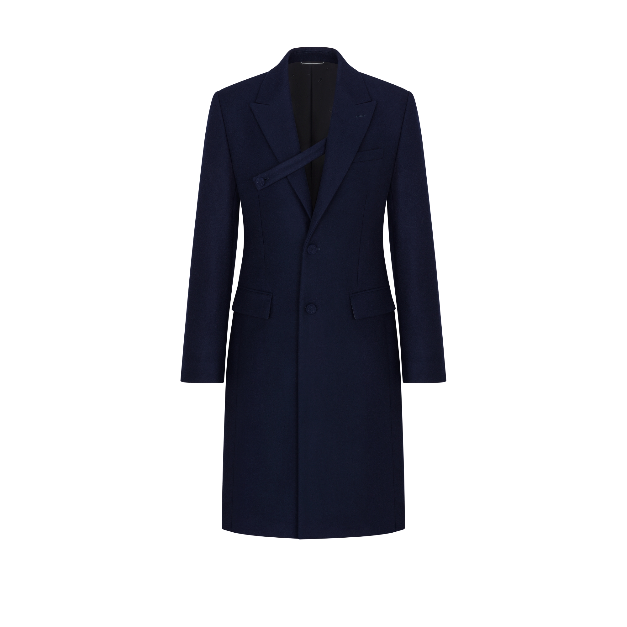 長身大褸配鈕釦搭帶 海軍藍初剪羊毛 E01