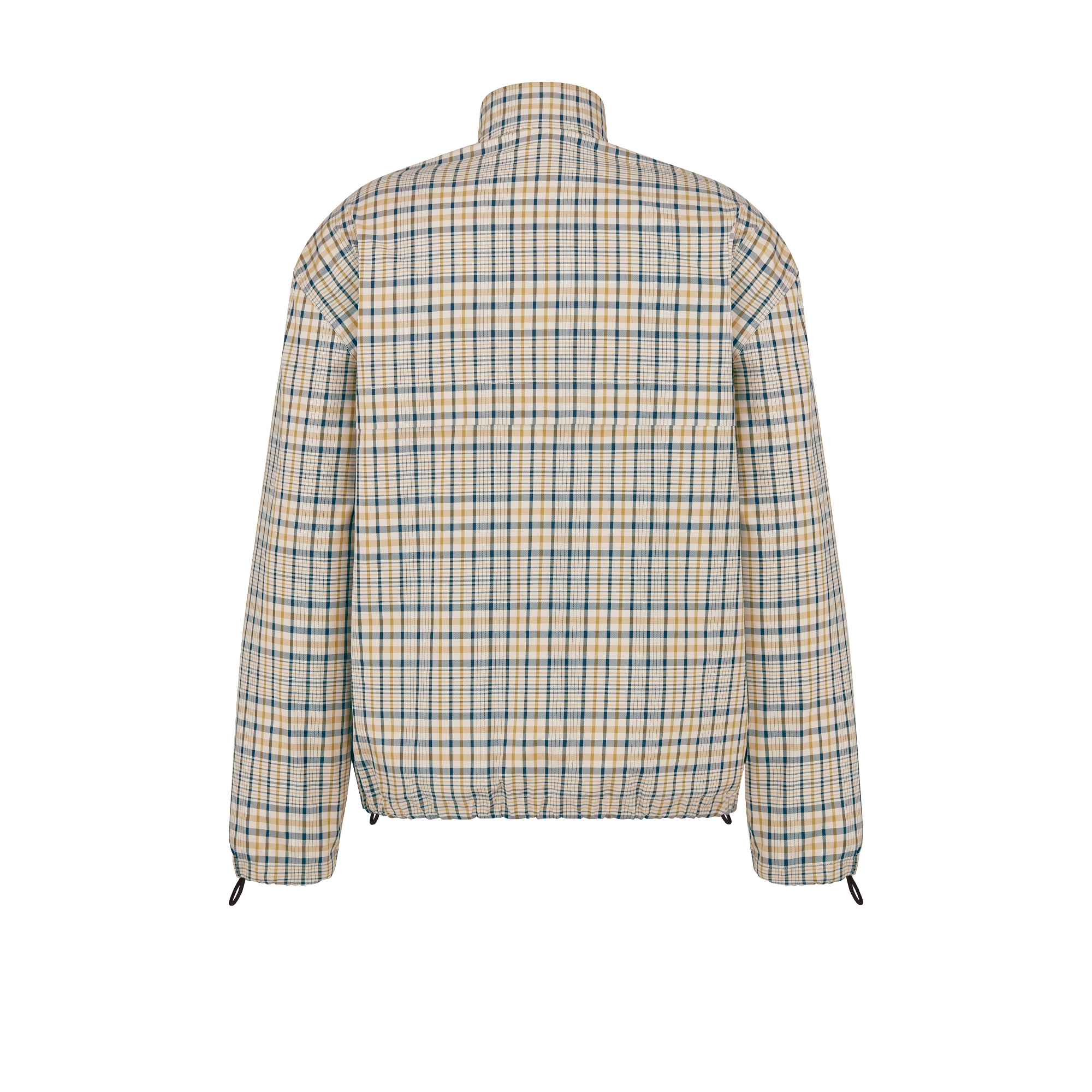 Zipped Shirt with CD Diamond Embroidery Beige Tartan Cotton Blend E08