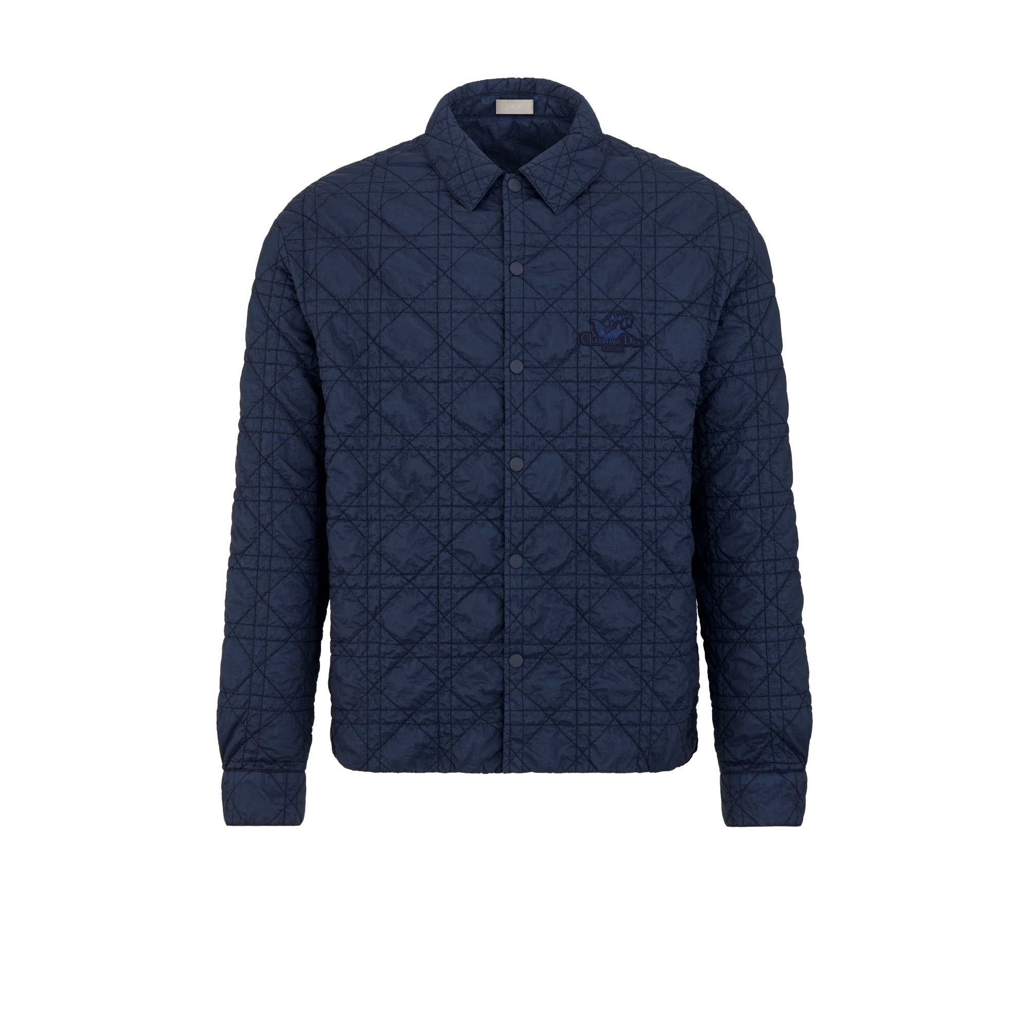 Overshirt with Christian Dior Couture Lily of the Valley Embroidery Deep Blue Technical Fabric E01