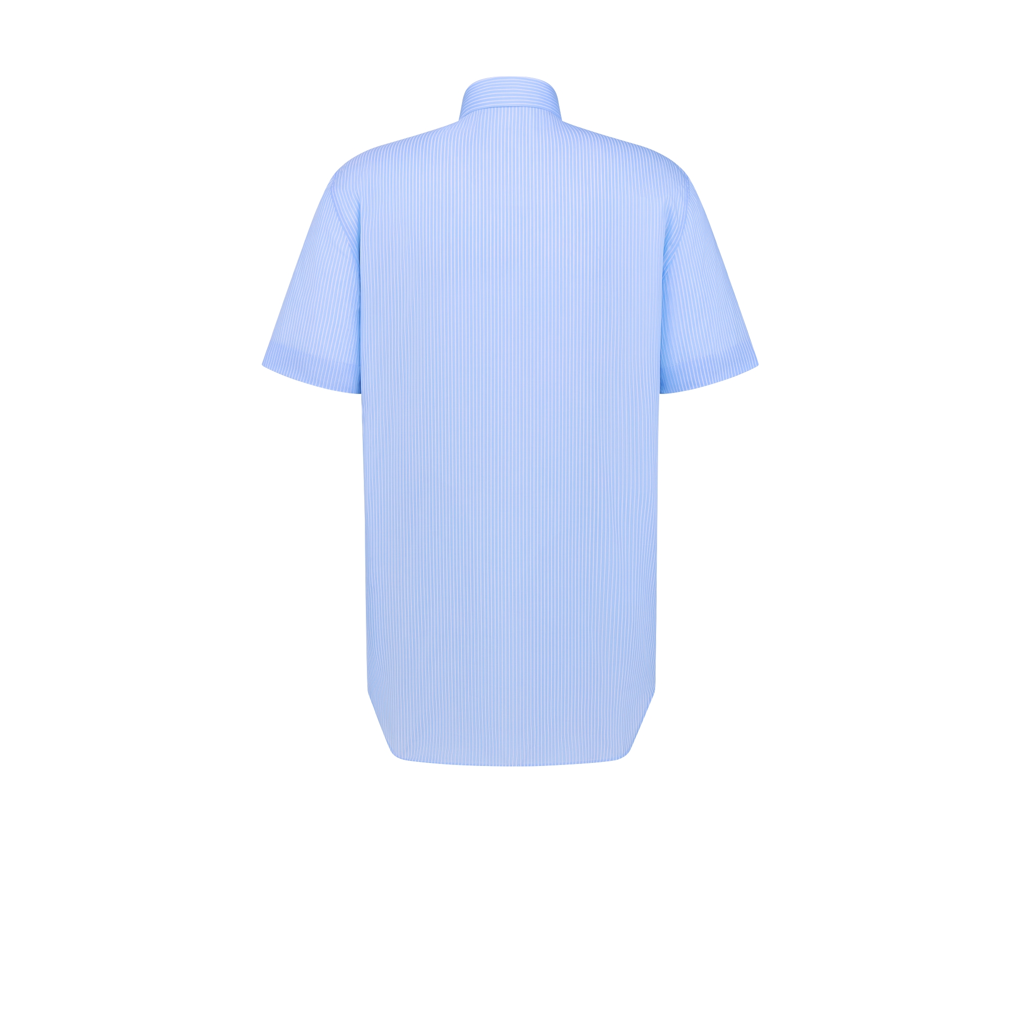 Christian Dior Couture Short-Sleeved Shirt Blue Striped Cotton Poplin E08