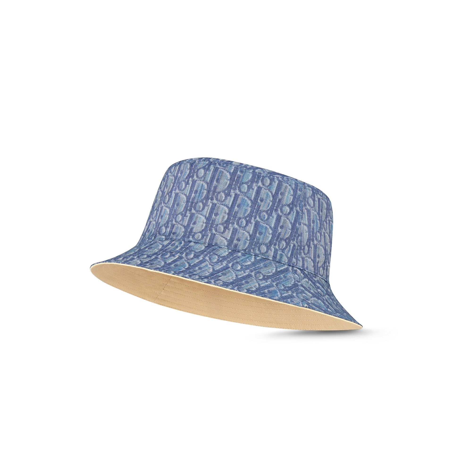 Wendbarer Dior Oblique Bucket Hat Baumwollcanvas in Beige und Baumwolltwill in Hellblau E07