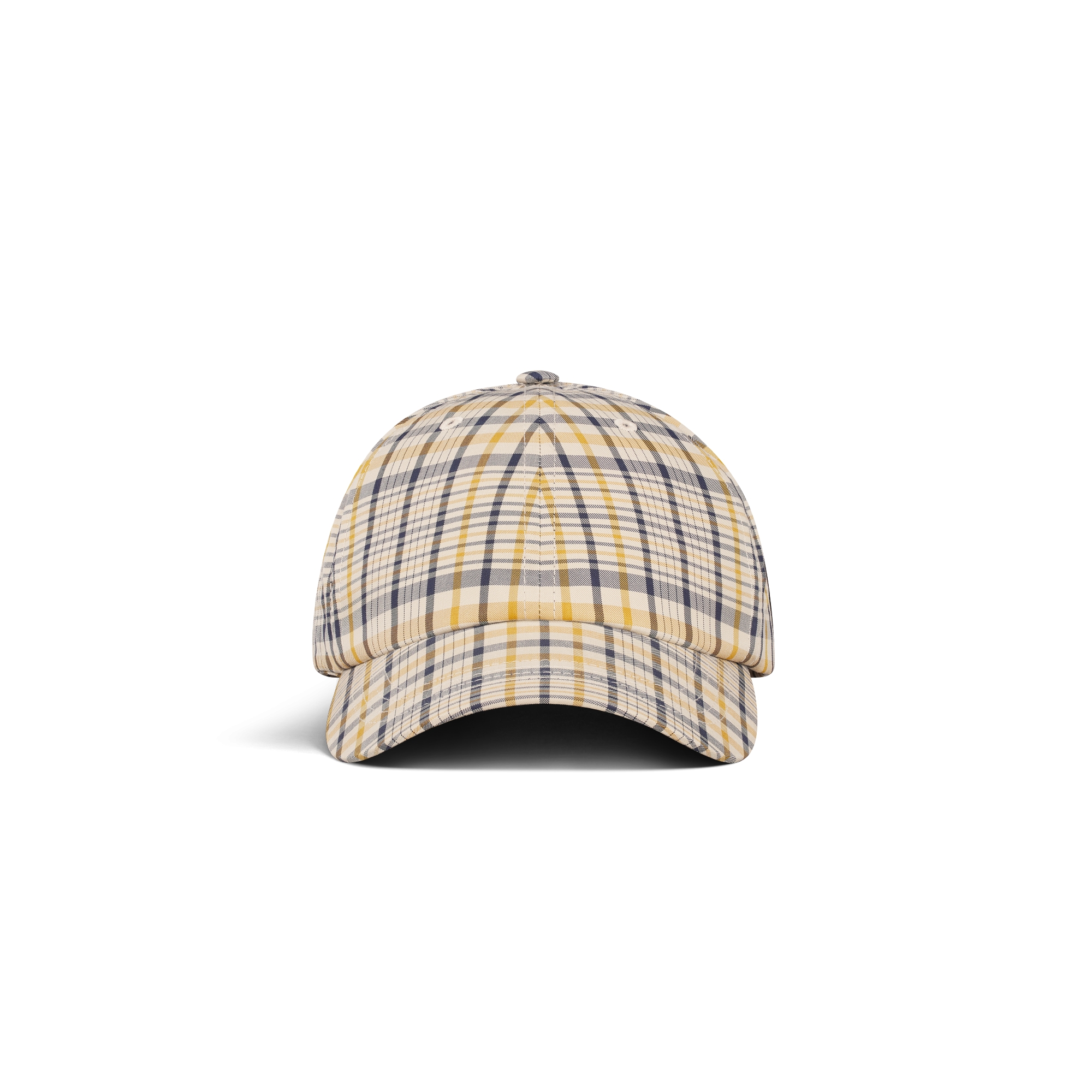 Checkered Cap Beige, Yellow and Blue Cotton Blend E01