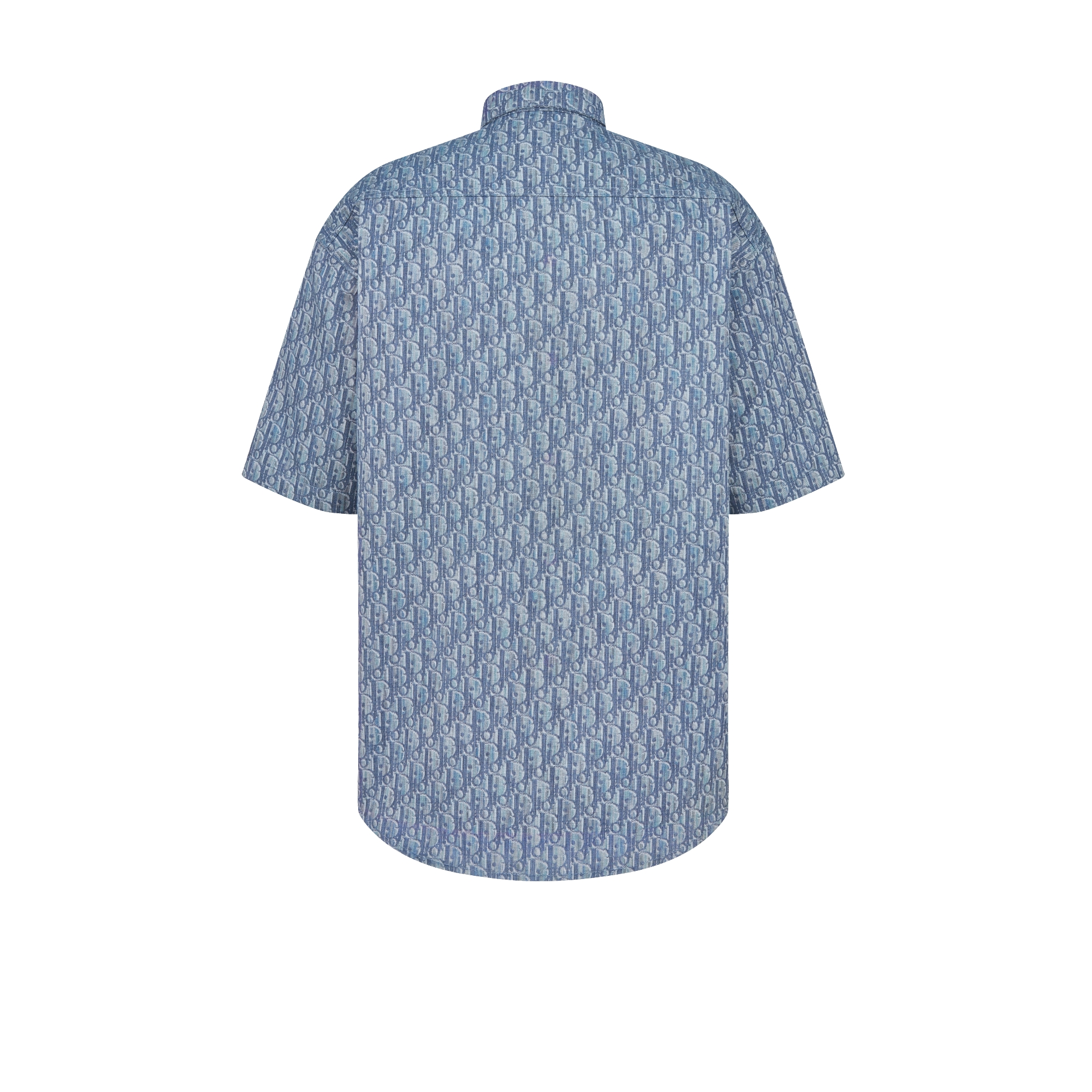 Dior Oblique Short-Sleeved Shirt Blue Cotton-Blend Twill E08