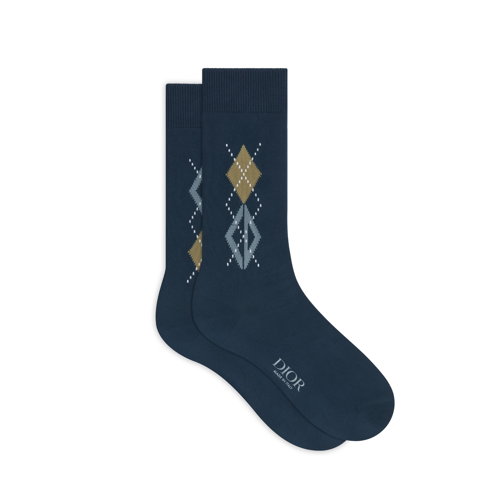 Set of CD Diamond Socks Yellow, Navy Blue and White Cotton Blend E02