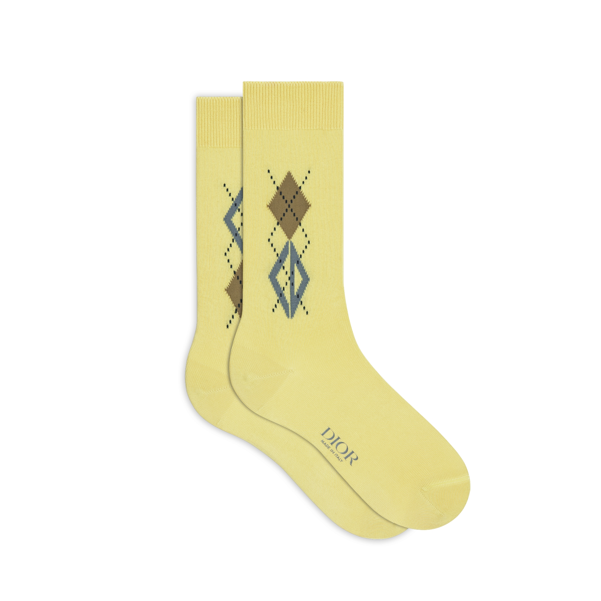Set of CD Diamond Socks Yellow, Navy Blue and White Cotton Blend E03