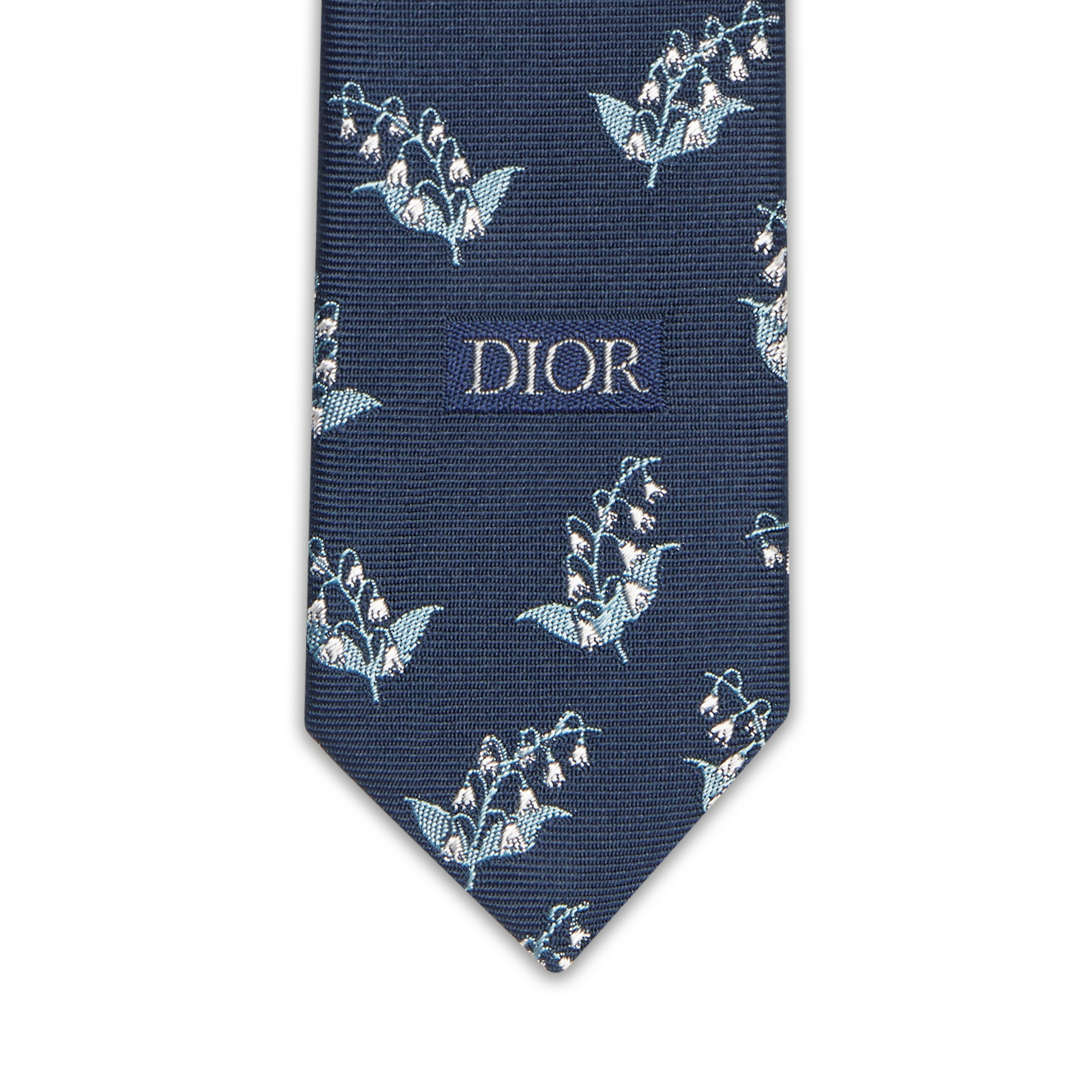 Lily of the Valley Tie Navy Blue, Light Blue and White Silk E09